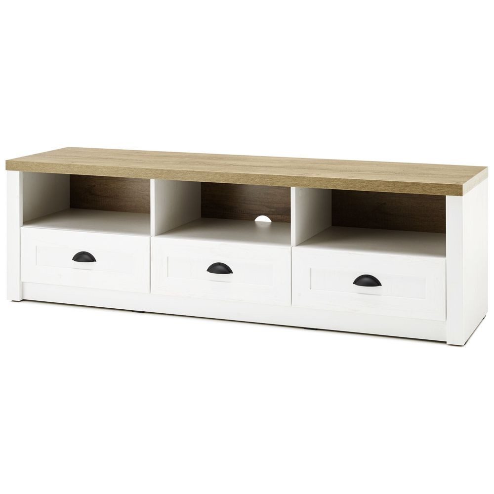 Lomadox Lowboard PISA-61, Landhaus TV- 160cm in Pinie weiß und Eiche hell, B/H/T : 160/47/43 cm