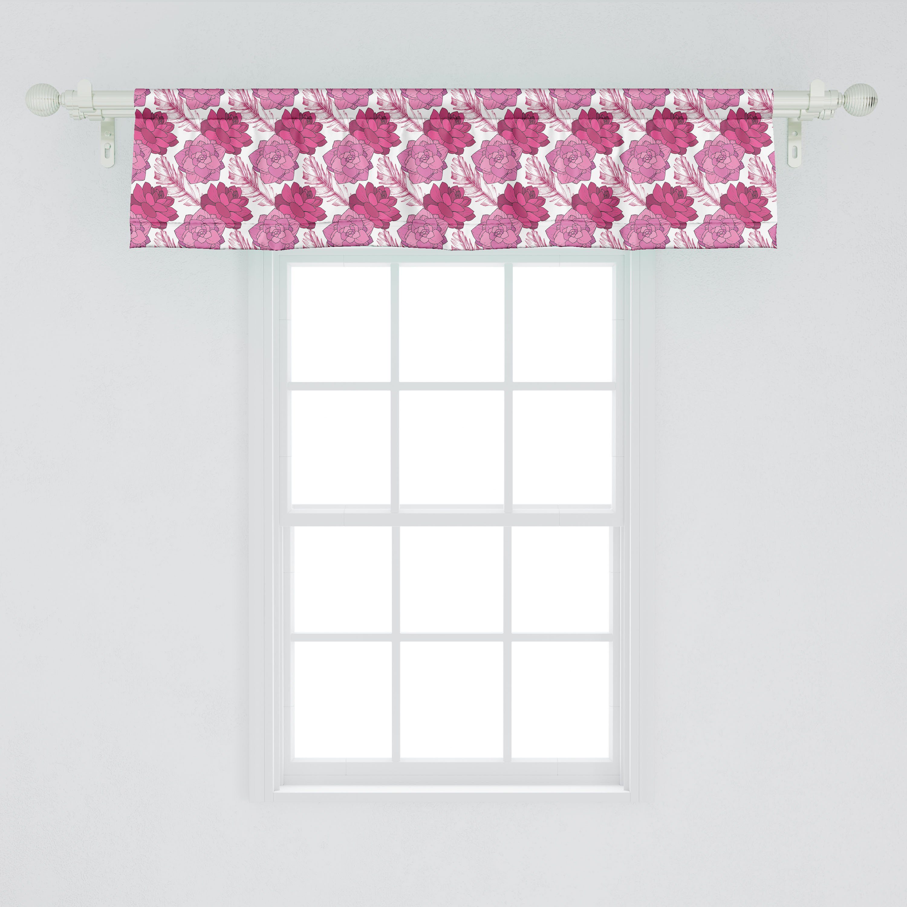 Abakuhaus, Stangentasche, Volant mit Muster Vorhang Saftige Küche Scheibengardine Microfaser, tonte Rosa Dekor für Blumen Schlafzimmer