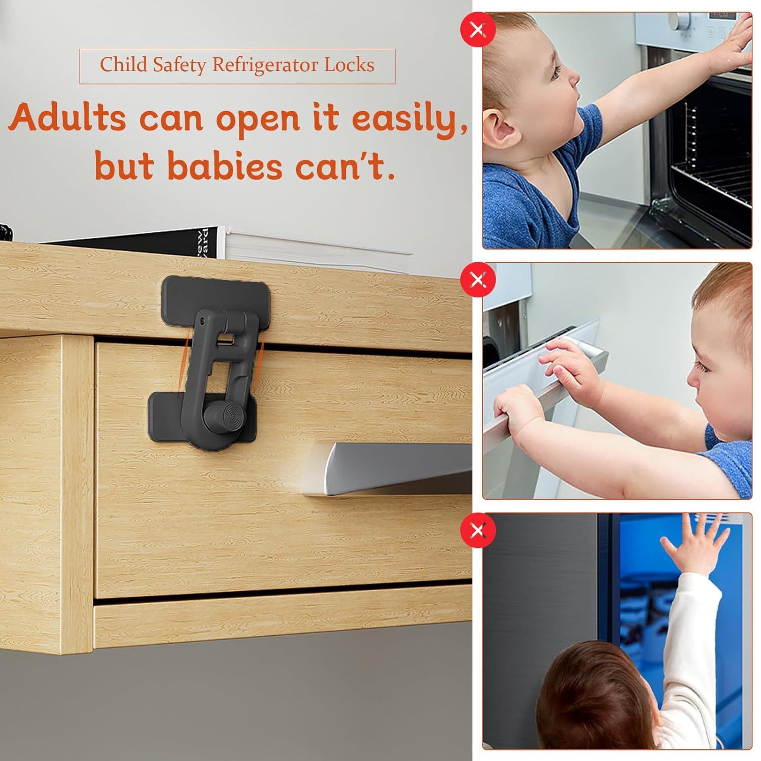 FELIXLEO Kindersicherung 4St Kindersicherung Schrank Selbstklebend Schublade Tür Schwarz. – Bild 5 von 5