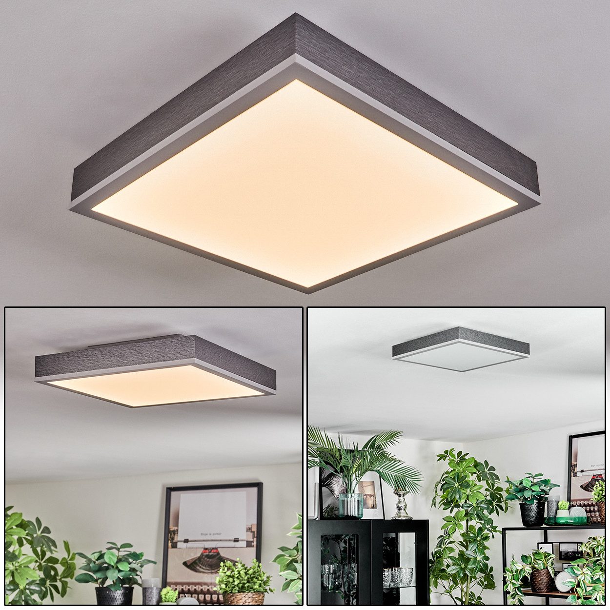 hofstein Deckenleuchte Deckenpanel aus Metall/Kunststoff/MDF in Grau/Silber/Opal, moderne Deckenleuchte im flachen Design, 12 W, 600 Lumen, 3000 Kelvin