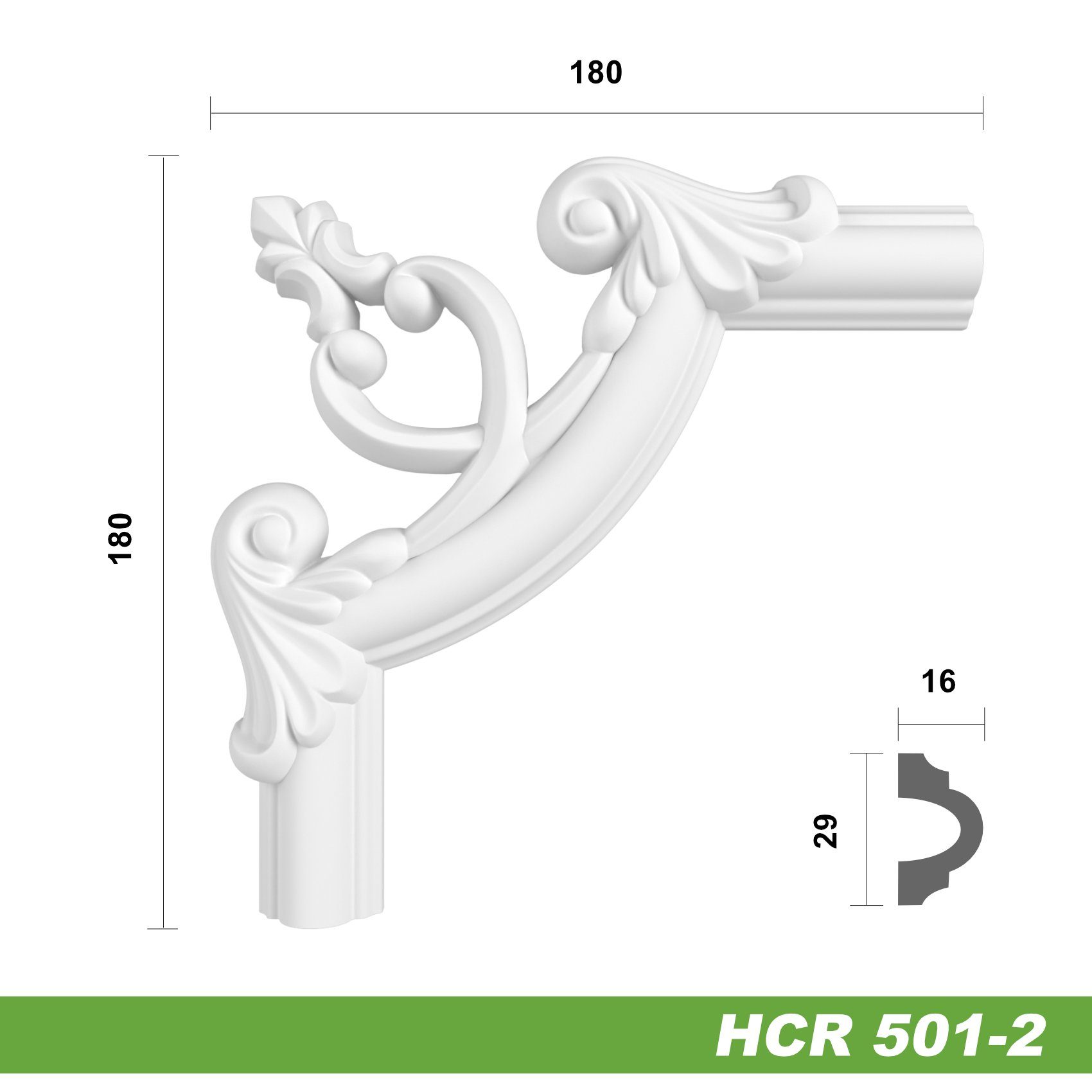 Hexim Zierleiste HCR501-2, 2 Ecken, HEXIM Rahmen HCR501-2) Stuck 180 HCR501-2 (2 Vertäfelung - x 180 - extrem aus Verzierung widerstandsfähig, Eckstück Stück modern PU-Polyurethane mm Weiß & schneeweiß