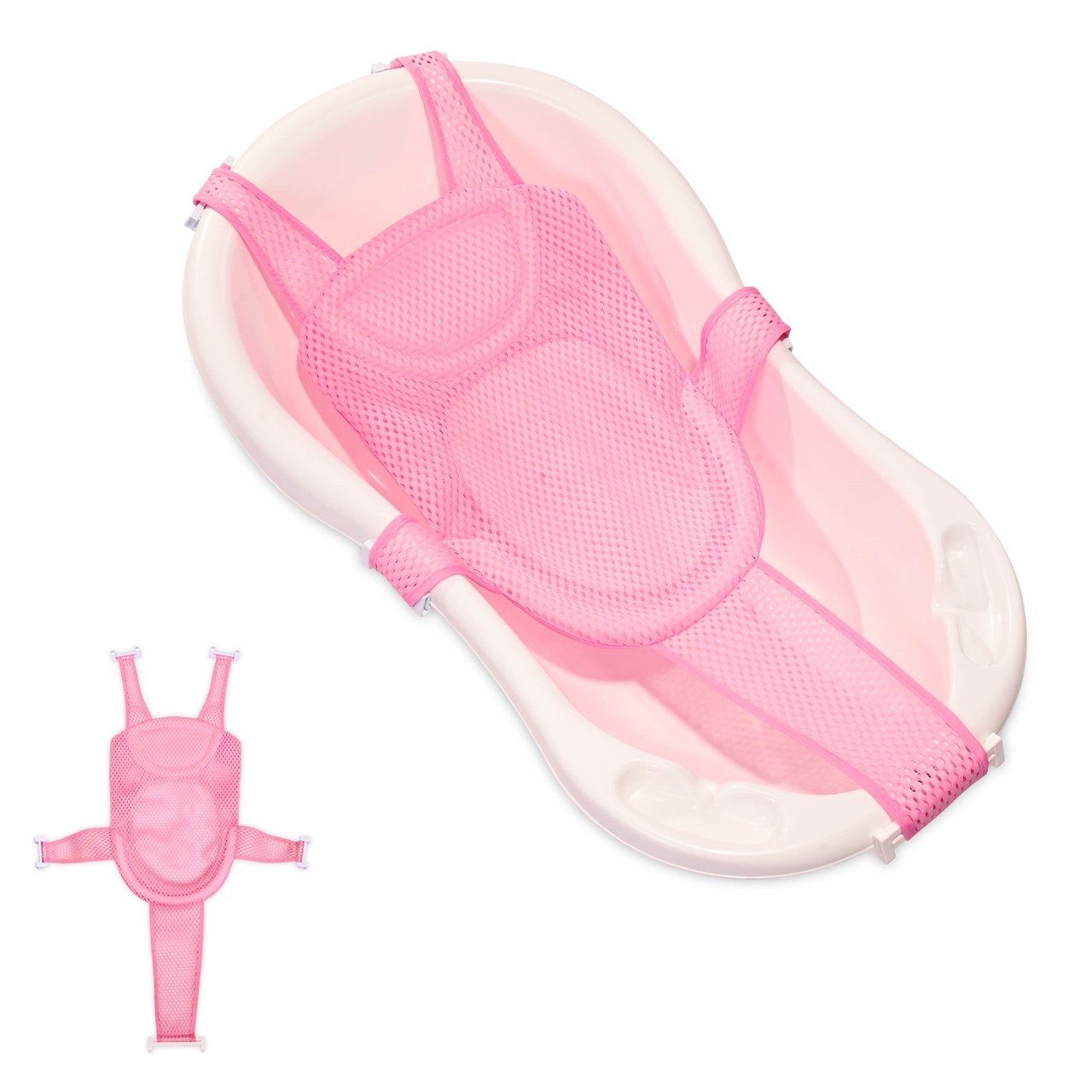 L: Turtle, B: Badewanneneinsatz, Geburt Lorelli Wanneneinlage cm, pink Babywannennetz 60 Kunststoff ab 80 cm, Clips,