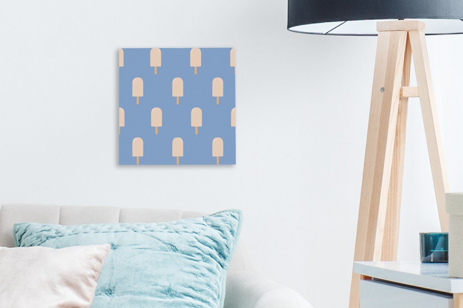 Wohnzimmer (1 OneMillionCanvasses® - für St), Schlafzimmer - Leinwandbild Muster Blau, Bilder Eiscreme Leinwand