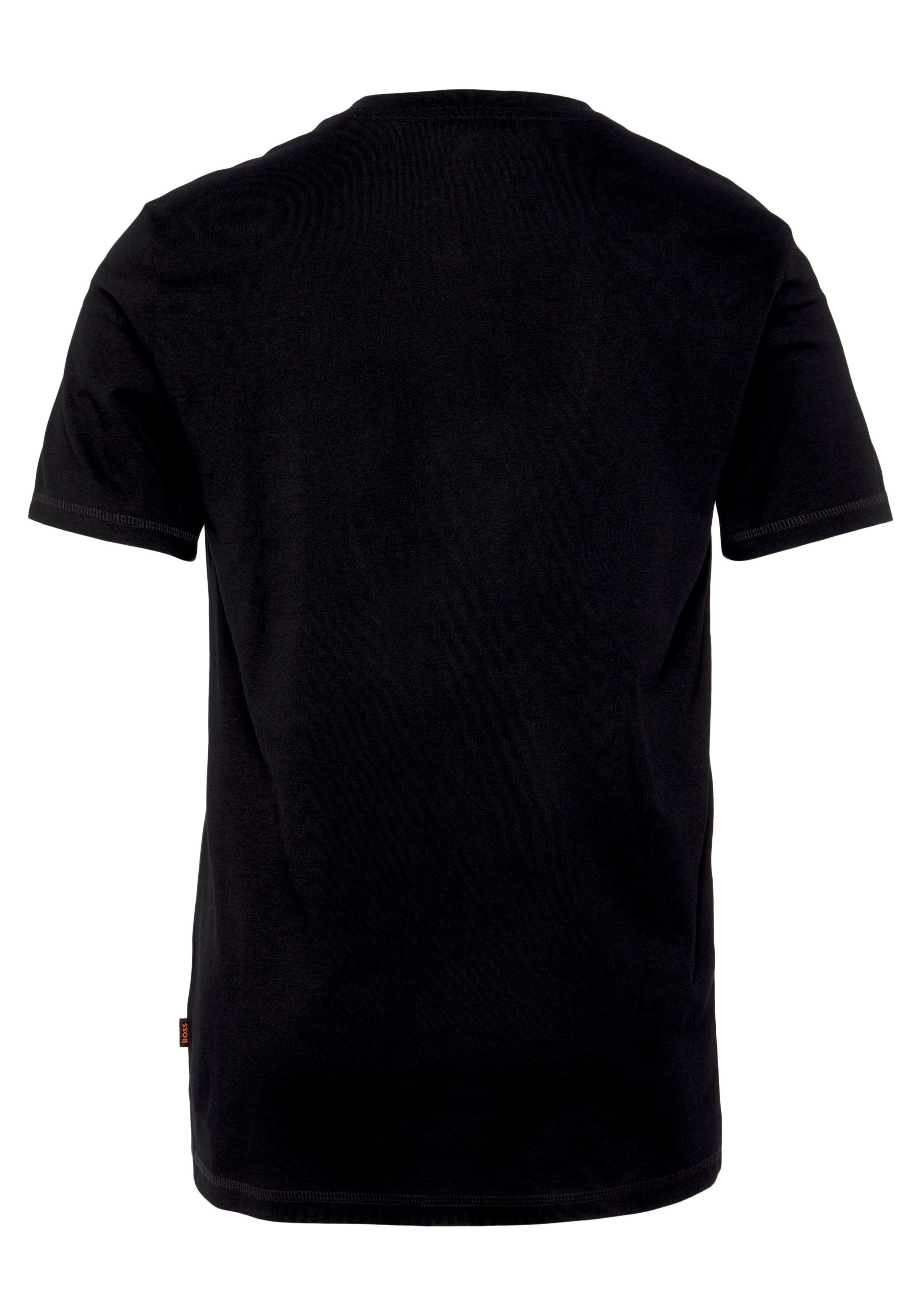 auf Brust ORANGE TeMessage BOSS Print mit T-Shirt Black001 der großem