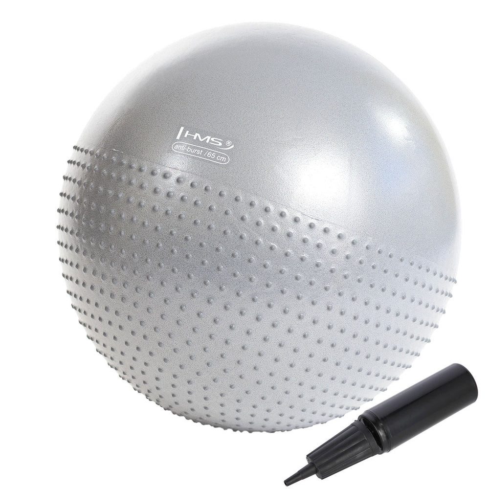 HMS Gymnastikball Massageball Fitnessball Sitzball (Spar-Set, 1-St., Ø 65 cm mit Noppen), Anti-Burst, Massagenoppen, bis 250 kg, Pumpe