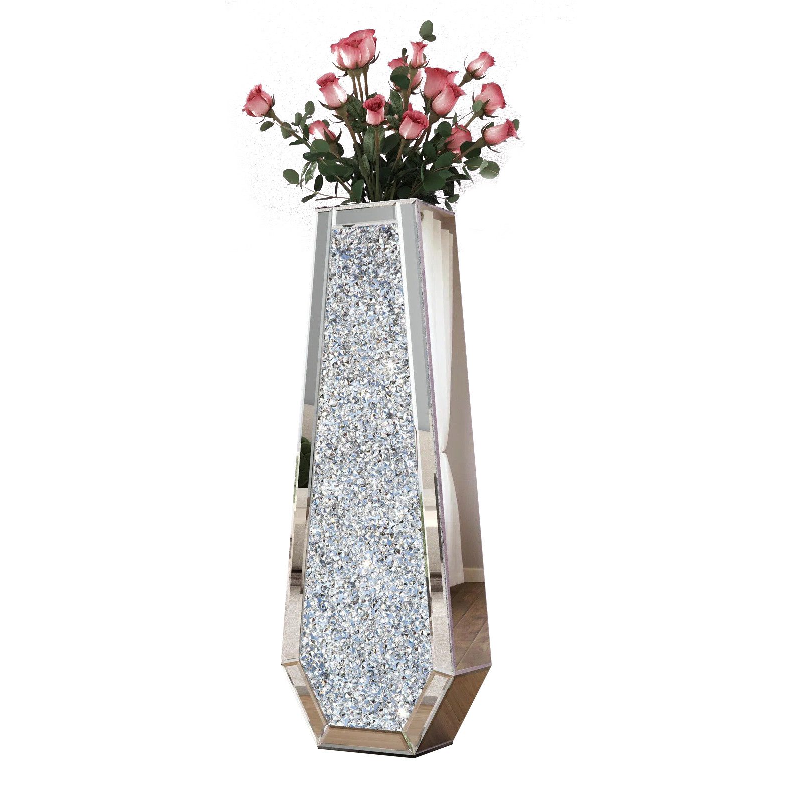 Yorbay Bodenvase Spiegelglas Bodenvase mit Kristall-Diamant-Intarsien, Eleg günstig online kaufen