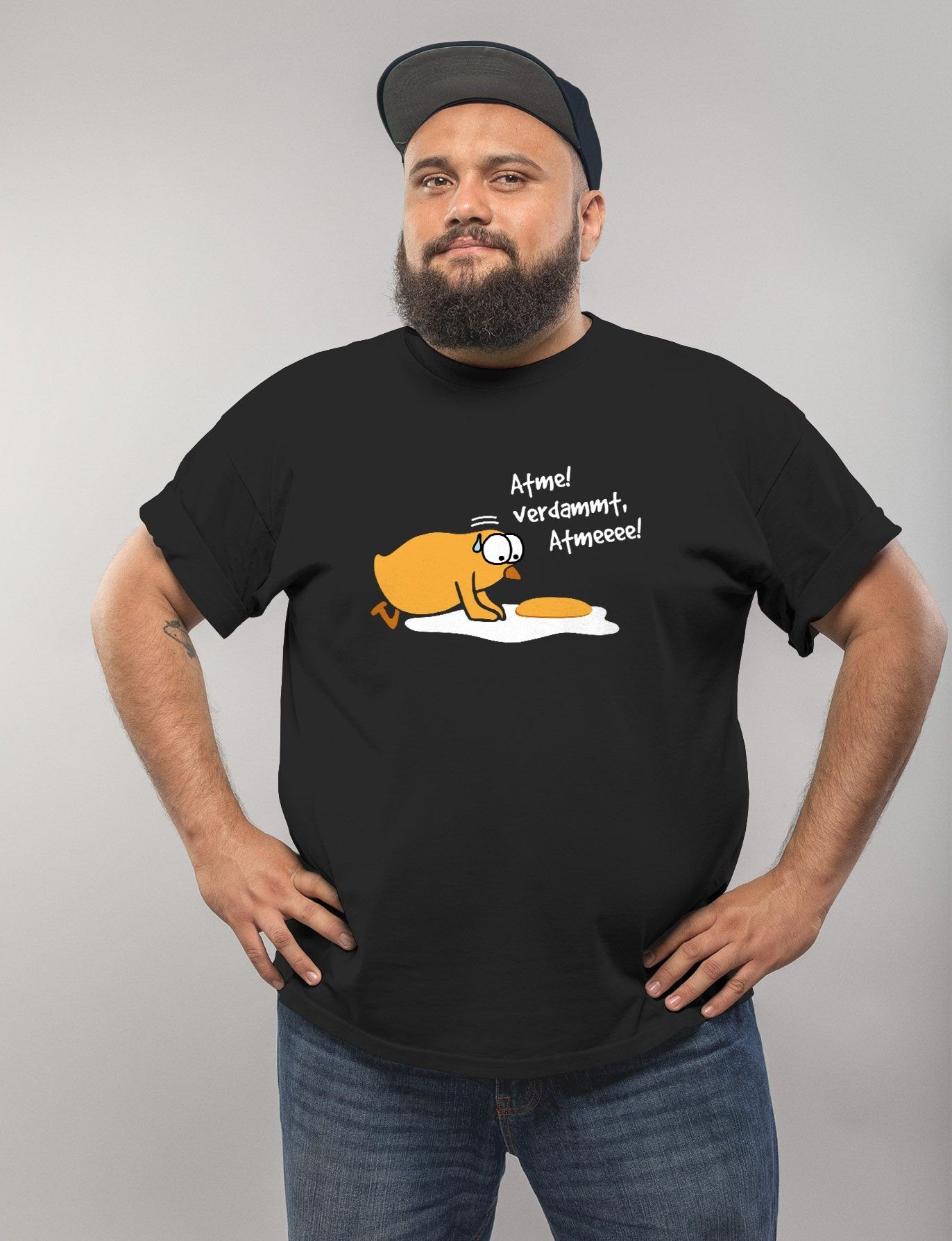 Herren Küken Moonworks® Verdammt Print Atme! Aufdruck Print-Shirt Fun-Shirt Spiegelei mit Spruch MoonWorks T-Shirt lustig