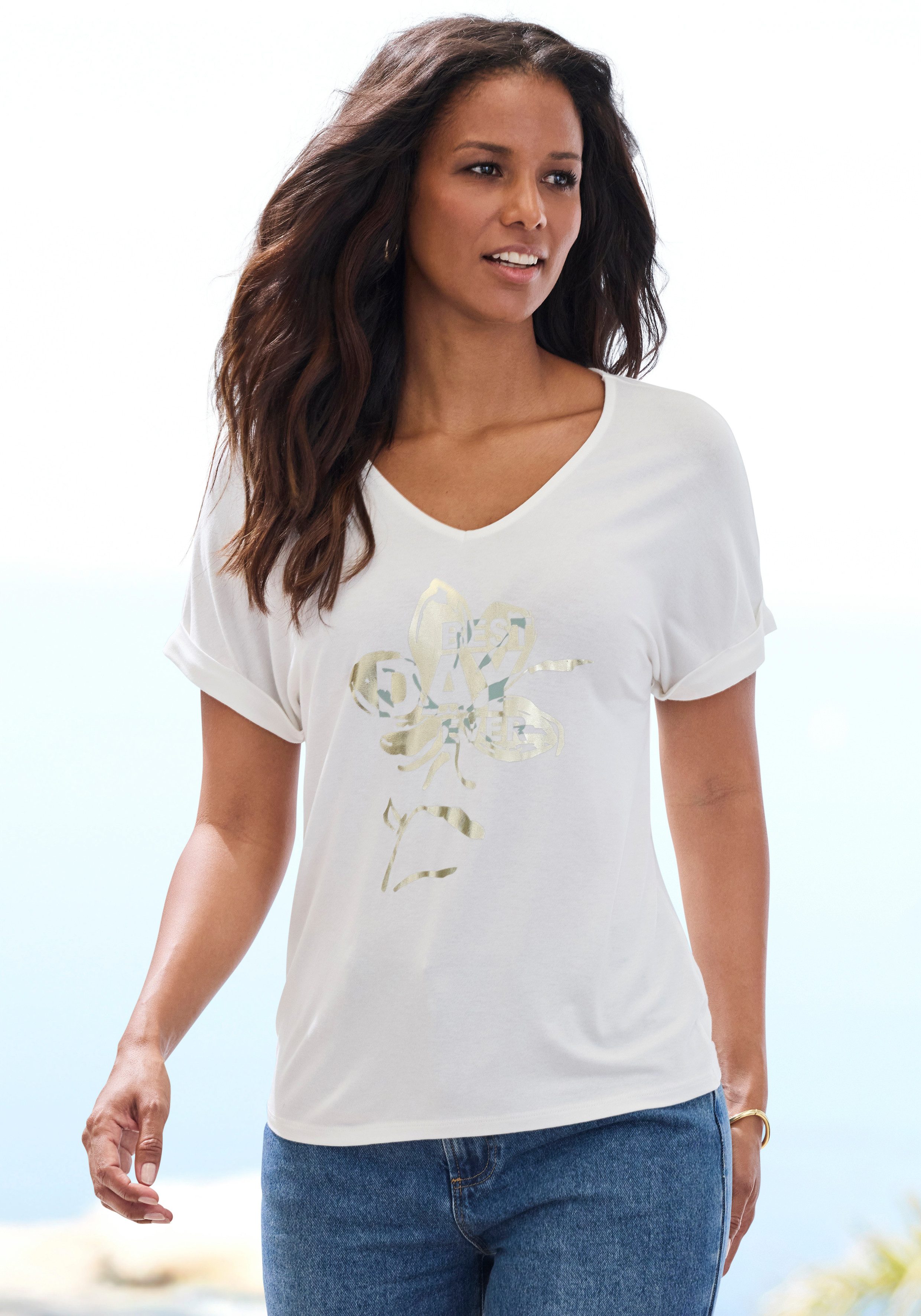 Kurzarmshirt mit schimmerndem Print