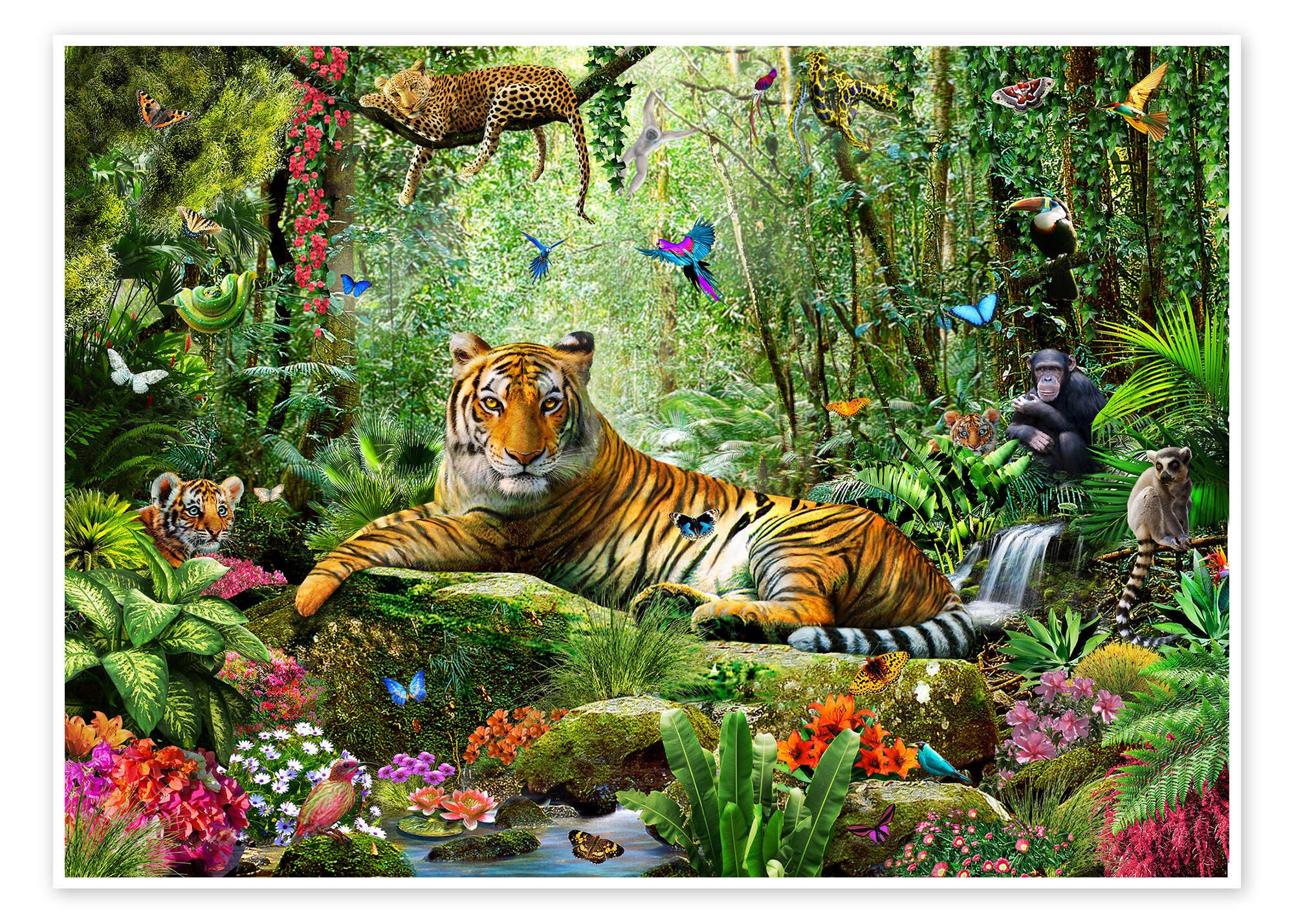 Posterlounge Wandbild Tiger im Dschungel, Adrian Chesterman, erhältlich als Poster, Leinwandbild, Wandsticker oder Acrylglasbild