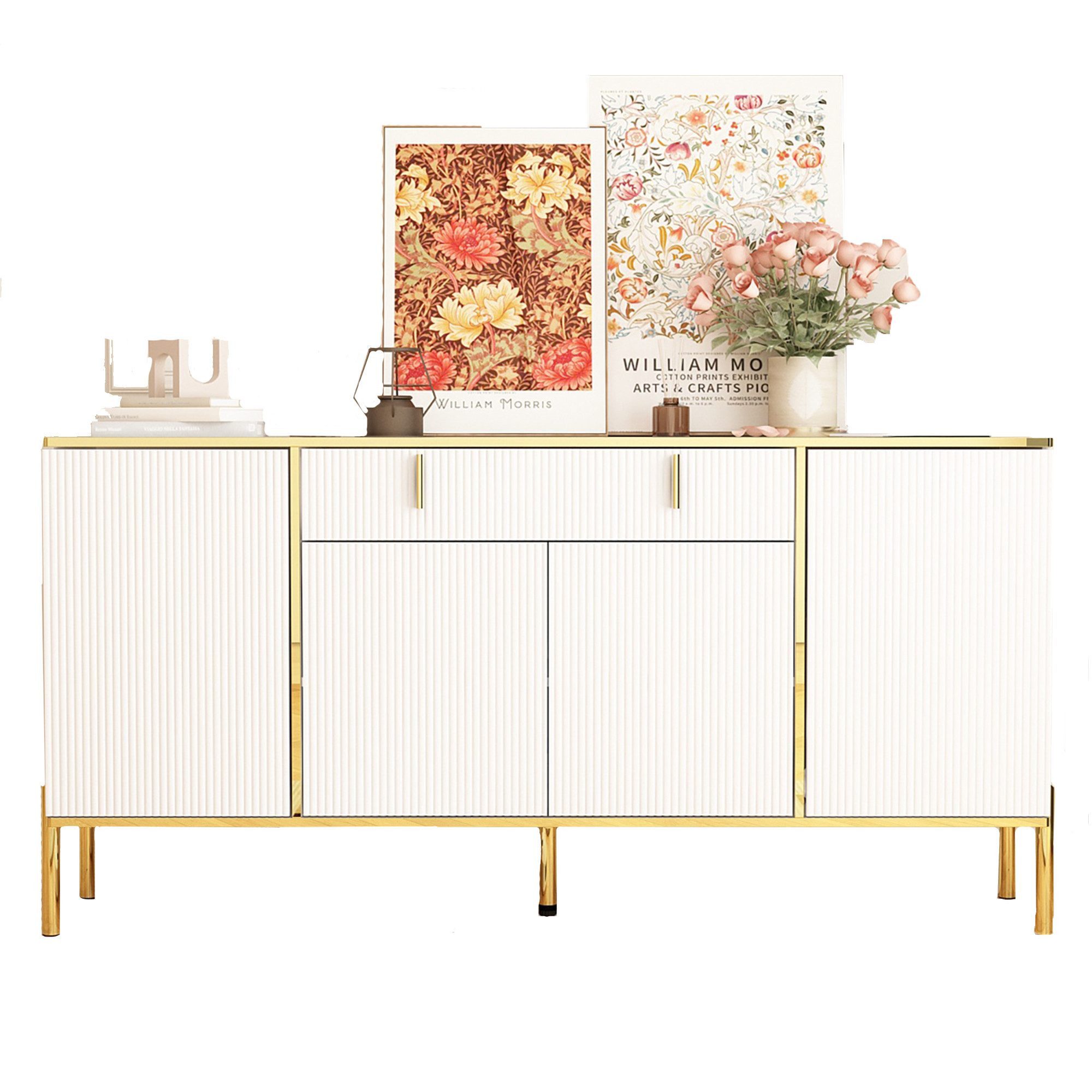 FUFU&GAGA Sideboard Sideboard Wohnzimmer mit 4 Türen, weiß, MDF, 160 * 40 * 80cm