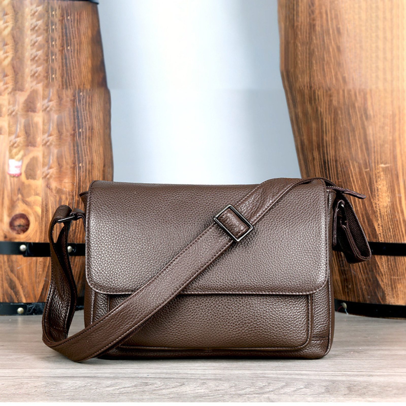 YUBRO-STUDIO Schultertasche Herren Schultertasche Echtleder Wasserdicht Retro Messenger Bag