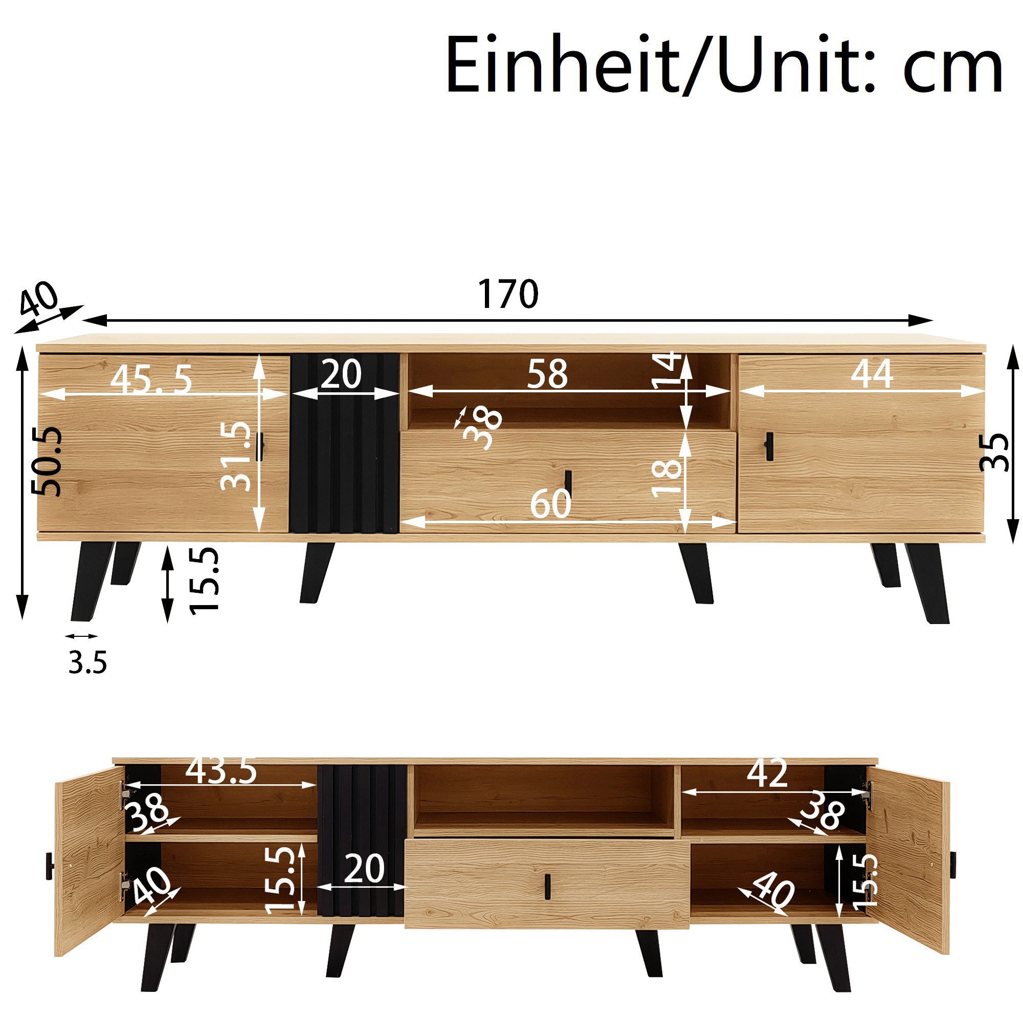 Ulife TV-Schrank Lowboard mit Einlegböden 2 günstig online kaufen