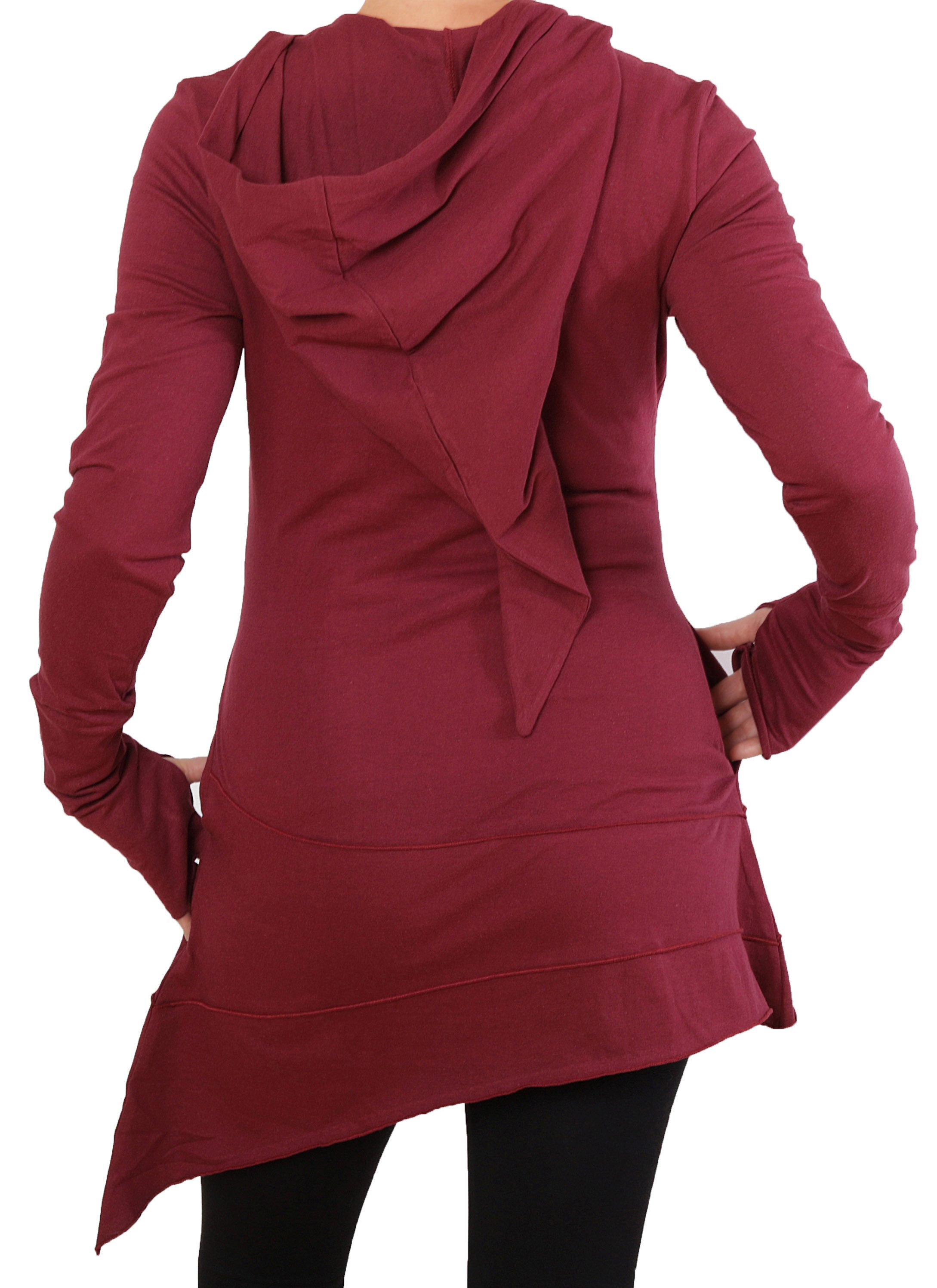 PUREWONDER Tunikashirt Longshirt Tunika mit Traumfänger und Zipfelkapuze Nr. 160 Rot S Tunika mit Zipfelkapuze