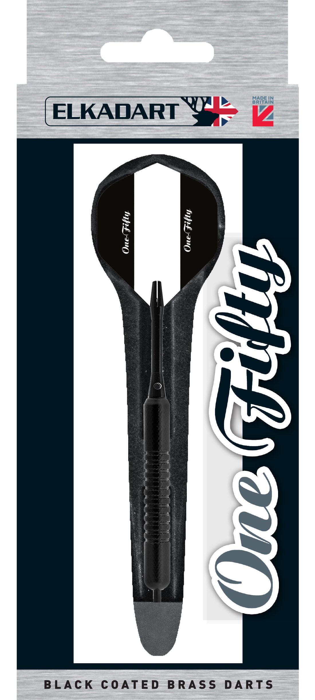 Elkadart Dartpfeil ELKADART One Fifty Black, Steel Dart, 22 Gramm, Messing, Komplettsatz