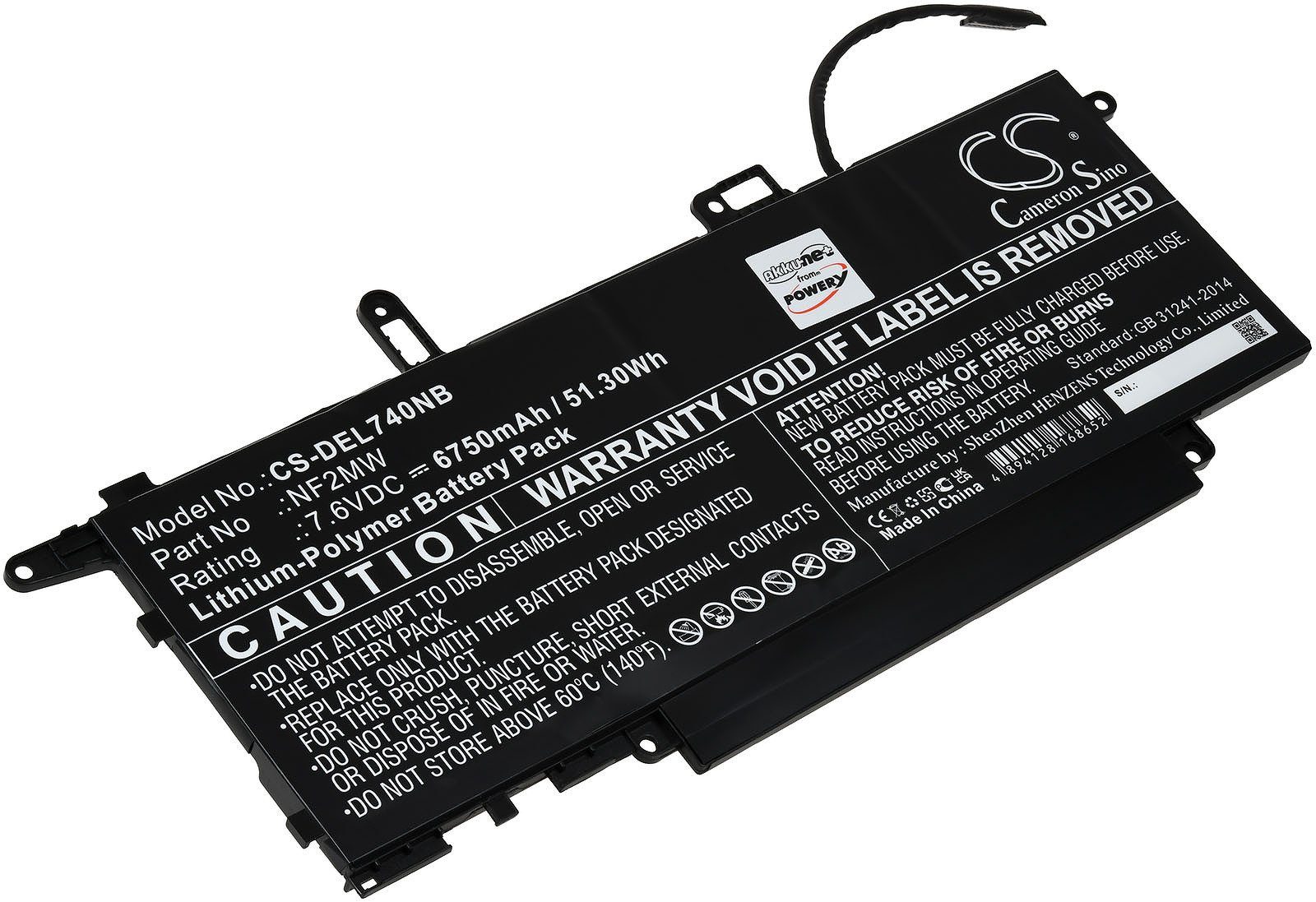 Powery Akku kompatibel mit Dell Typ NF2MW Laptop-Akku 6750 mAh (7.6 V)