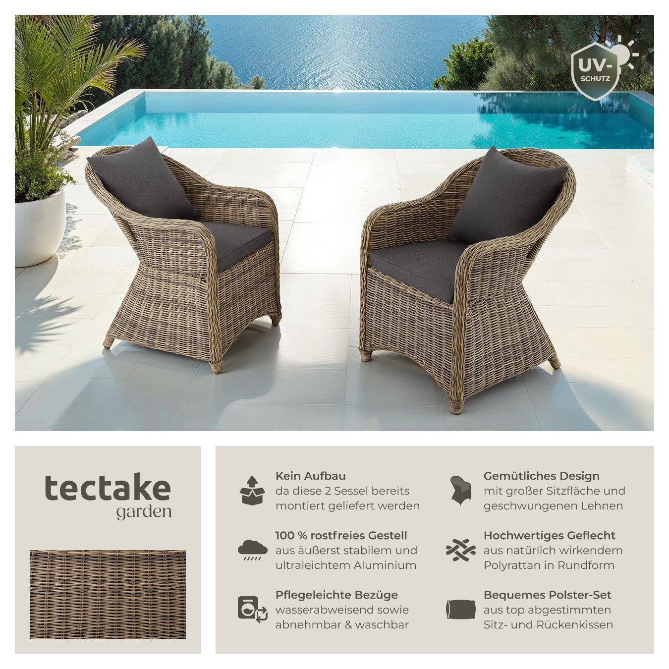 tectake Rattanstuhl 2er Set Rattansessel (Set, günstig online kaufen