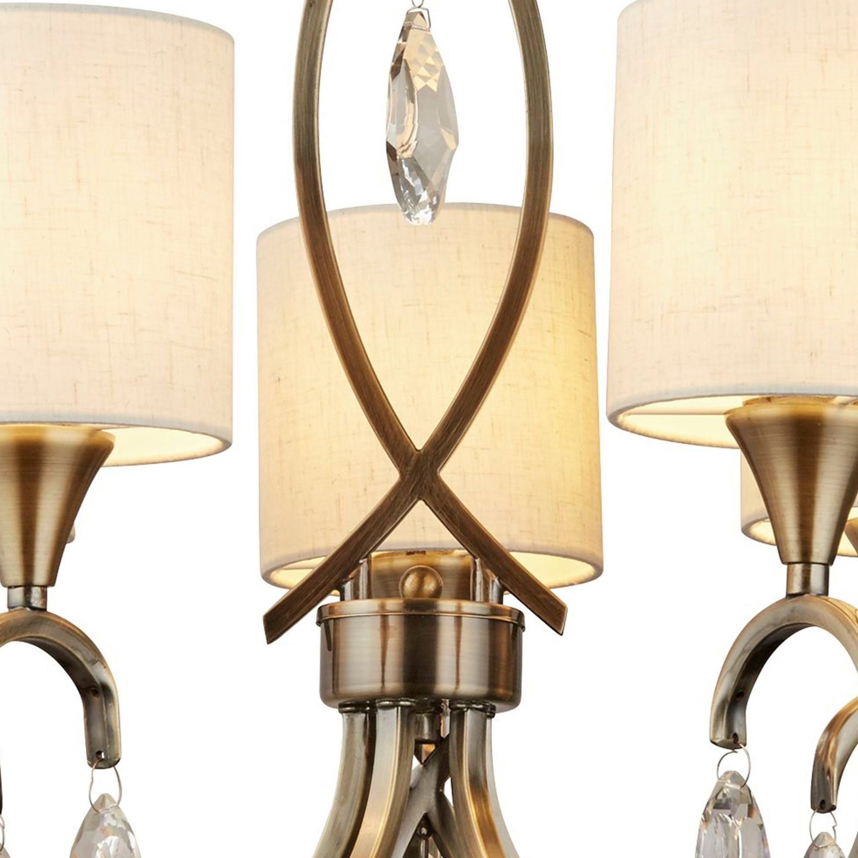 Searchlight Kronleuchter Alberto 5Lt Pendant - Antique Brass, Crystal & Linen Shade, Leuchtmittel wechselbar – Bild 4 von 5