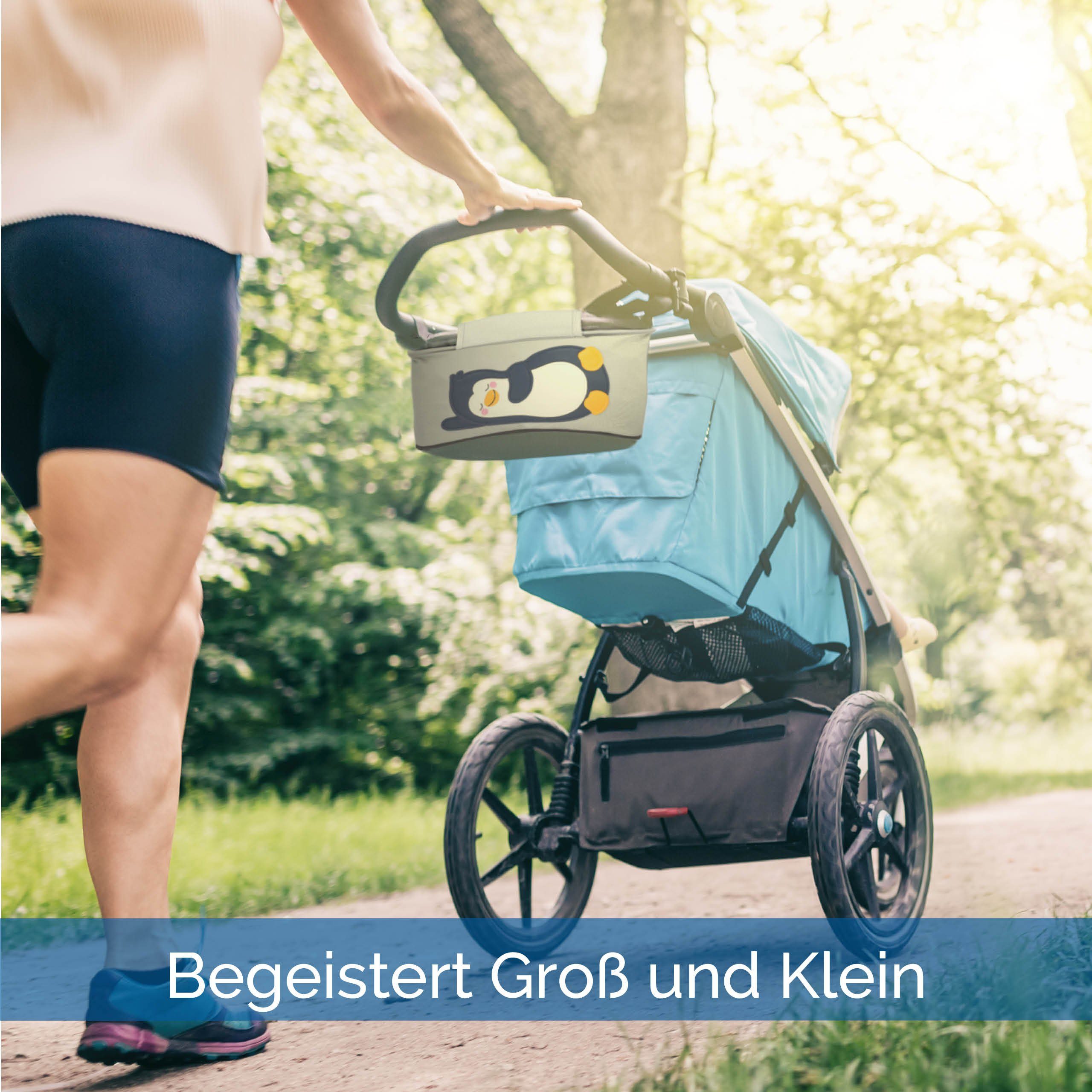 GLÜCKSWOLKE Kinderwagen-Tasche in Grau oder Schwarz I 6 Motive I Kinderwagentasche & Buggy Organizer, Kinderwagen Tasche mit Getränkehalter und Feuchttücherfach