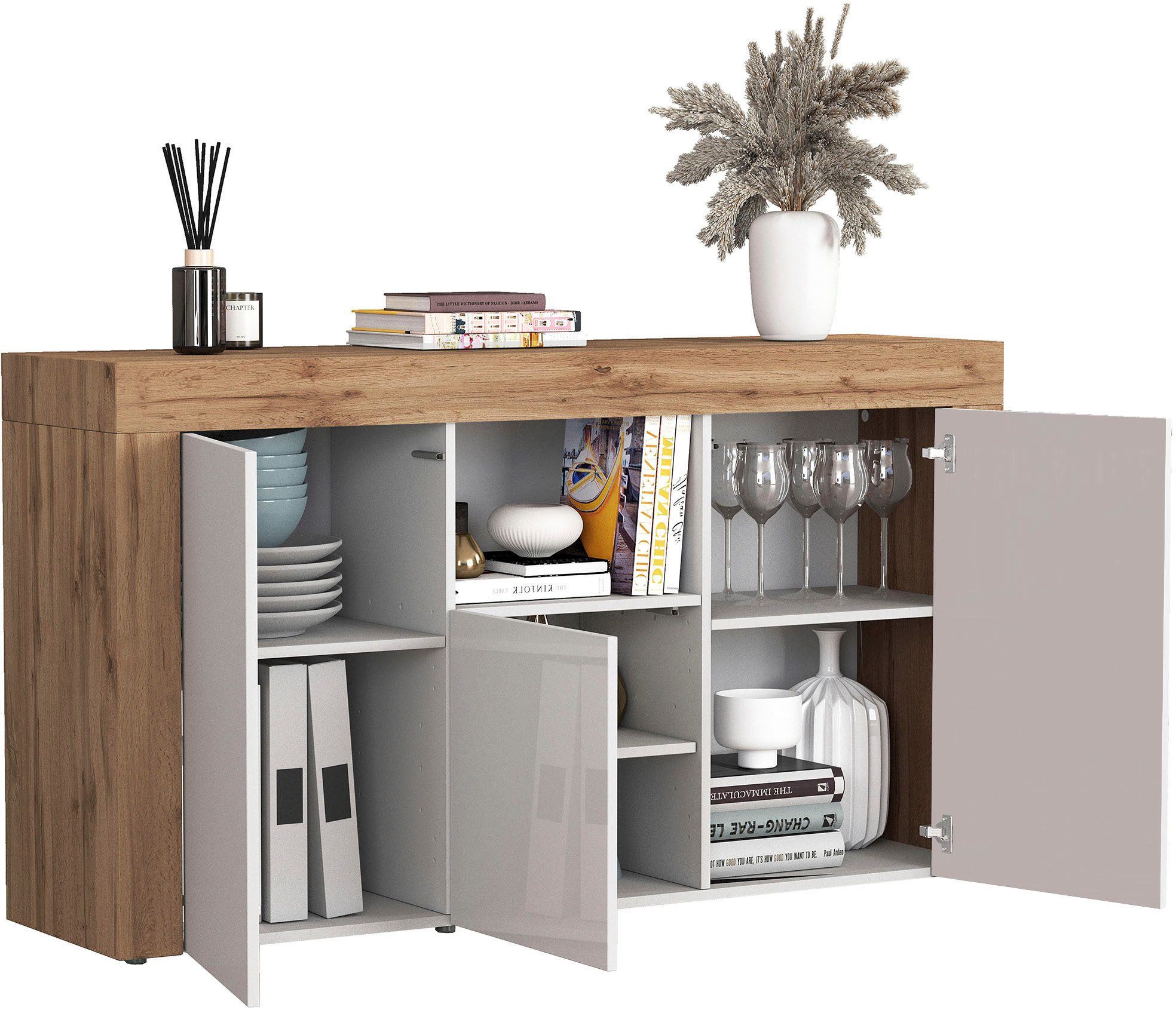 OTTO home Sideboard CHRONOS Breite 155 cm mit 3 Türen, 1 offenes und 6 geschlossene Fächer (1 St), Sideboard,Kommode, Schrank, Grifflos mit Push to Open, Made i – Bild 5 von 5