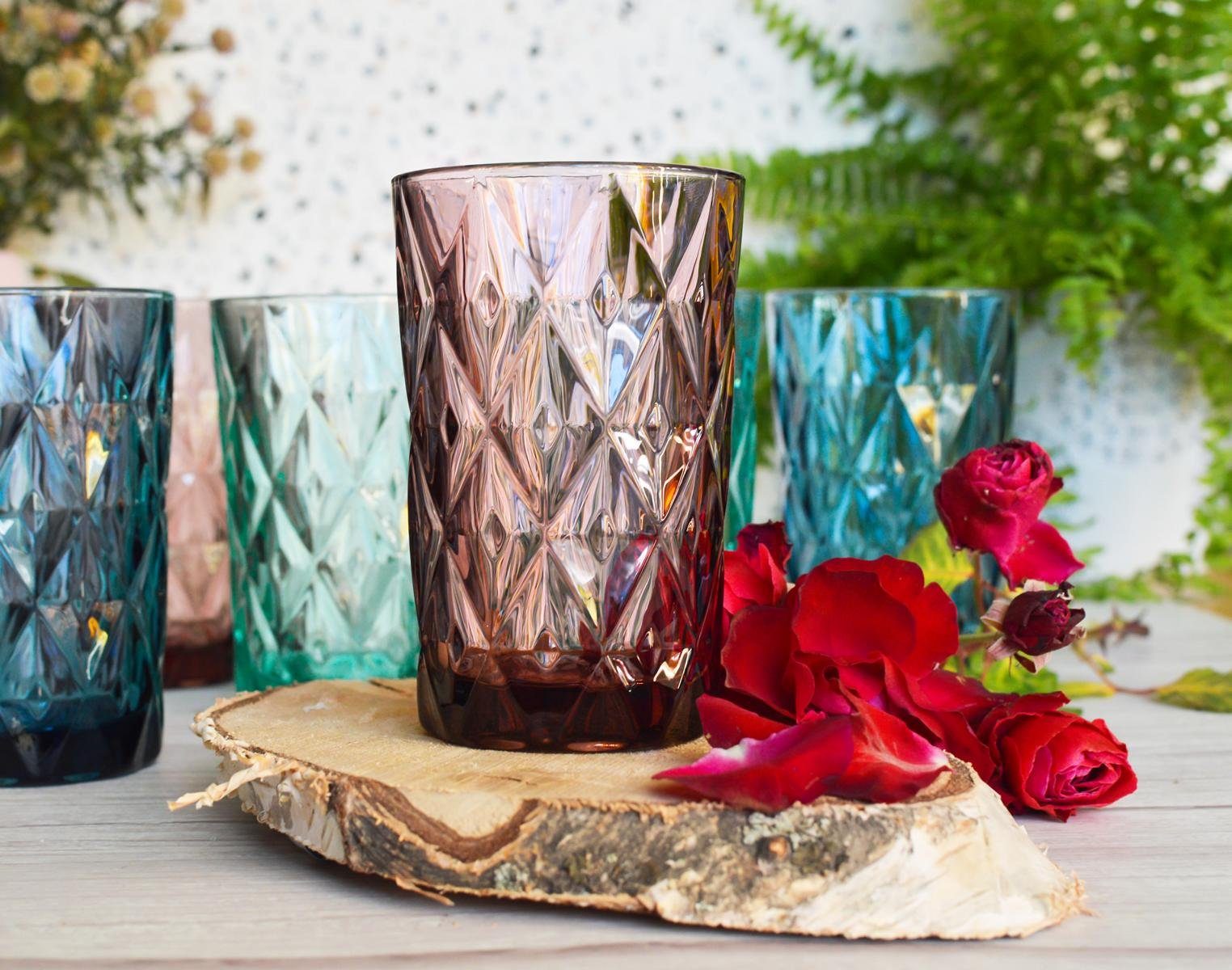 Sendez Longdrinkglas 6 Bunte Trinkgläser 350ml Wassergläser Longdrinkgläser Cocktailgläser, Glas