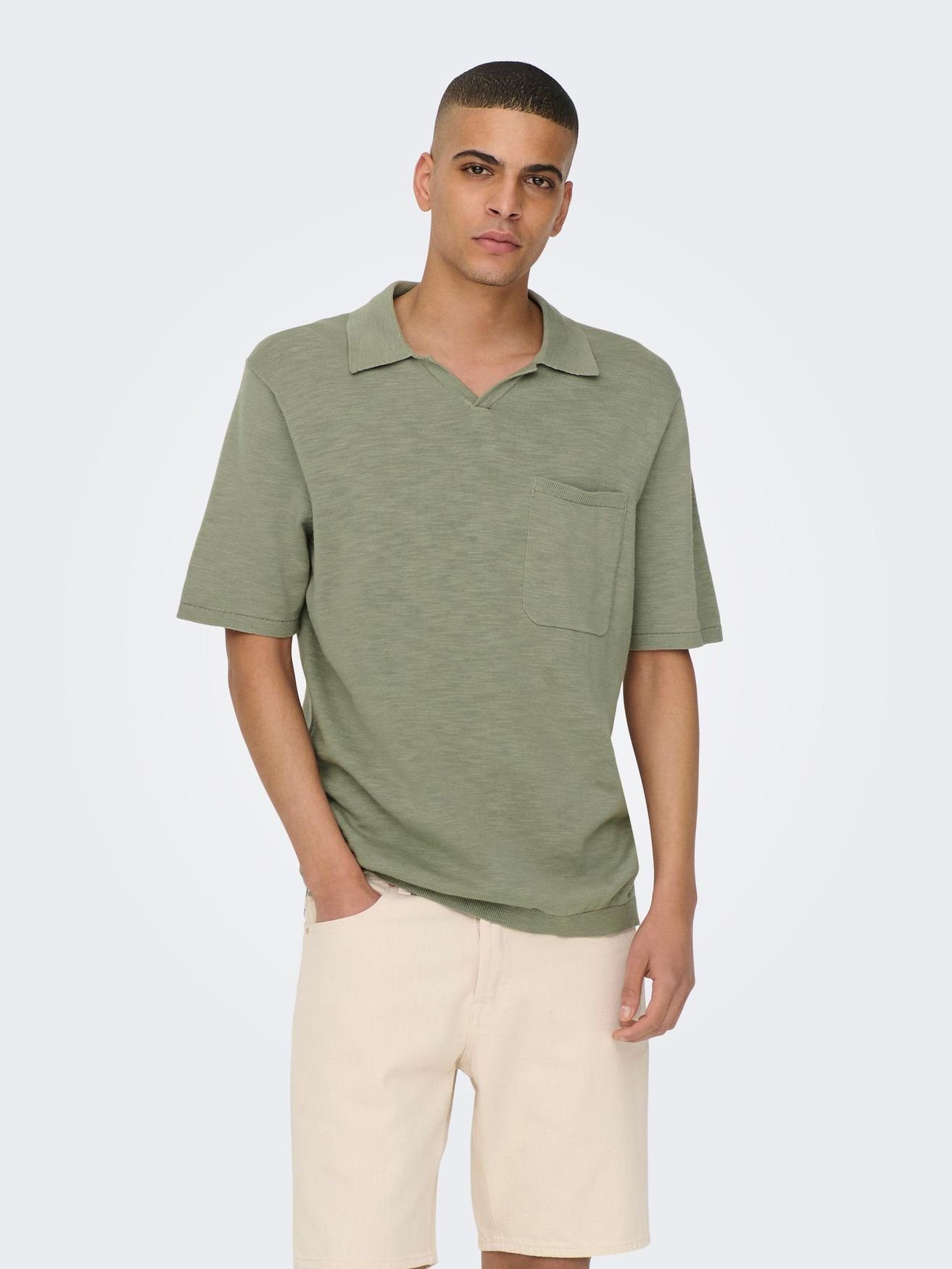 ONLY & SONS Poloshirt Einfarbiges Polo Hemd aus Baumwolle Kurzarm Shirt ONSACE 5025 in Grün | Poloshirts