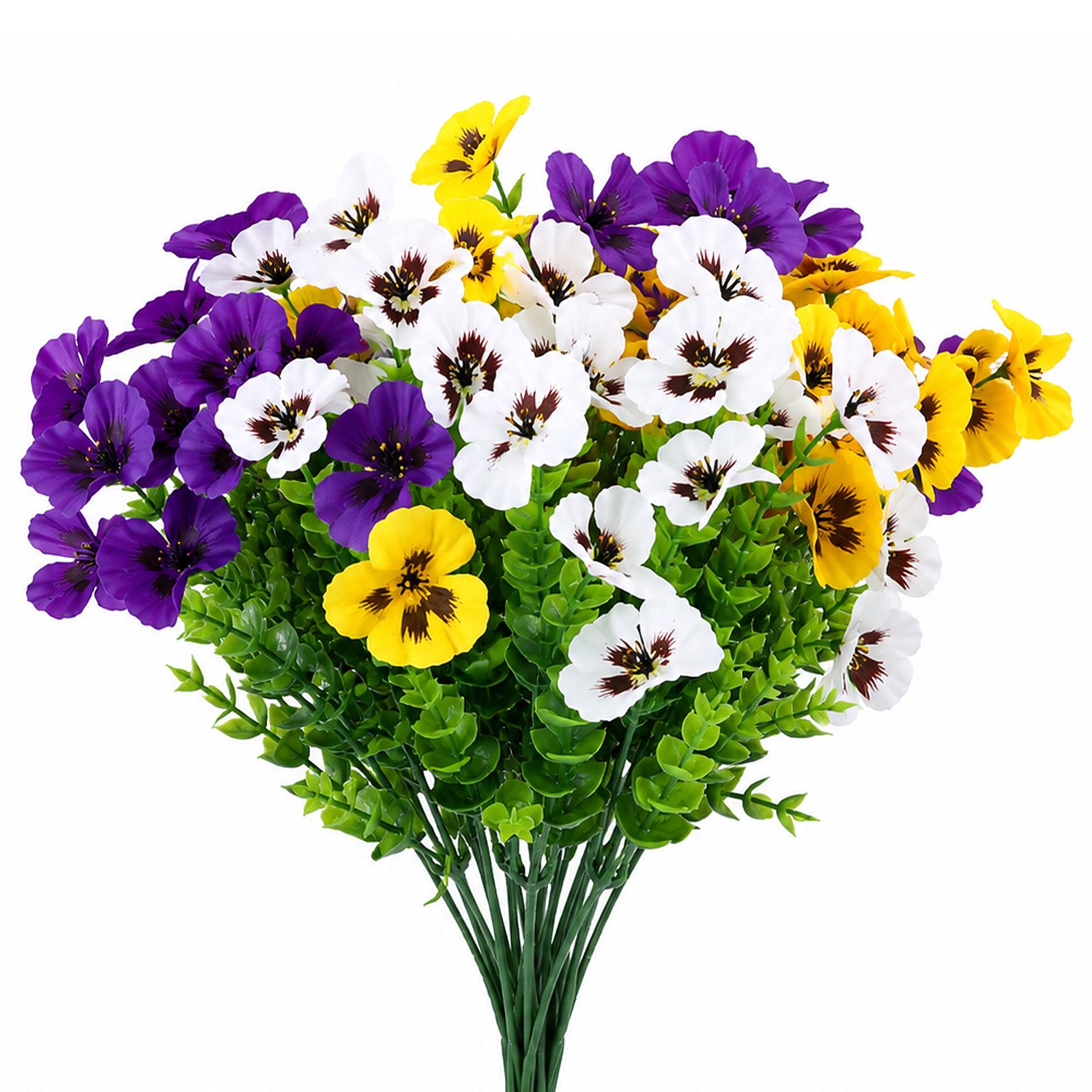 Kunstblumenstrauß 12 Bündel künstliche Blumen wie echt, UV‑beständig, pflegeleicht Prunkwinde / Stiefmütterchen, BlingBin, Höhe 35 cm, Kunstpflanzen für Außenbereich, Balkon und Balkonkasten