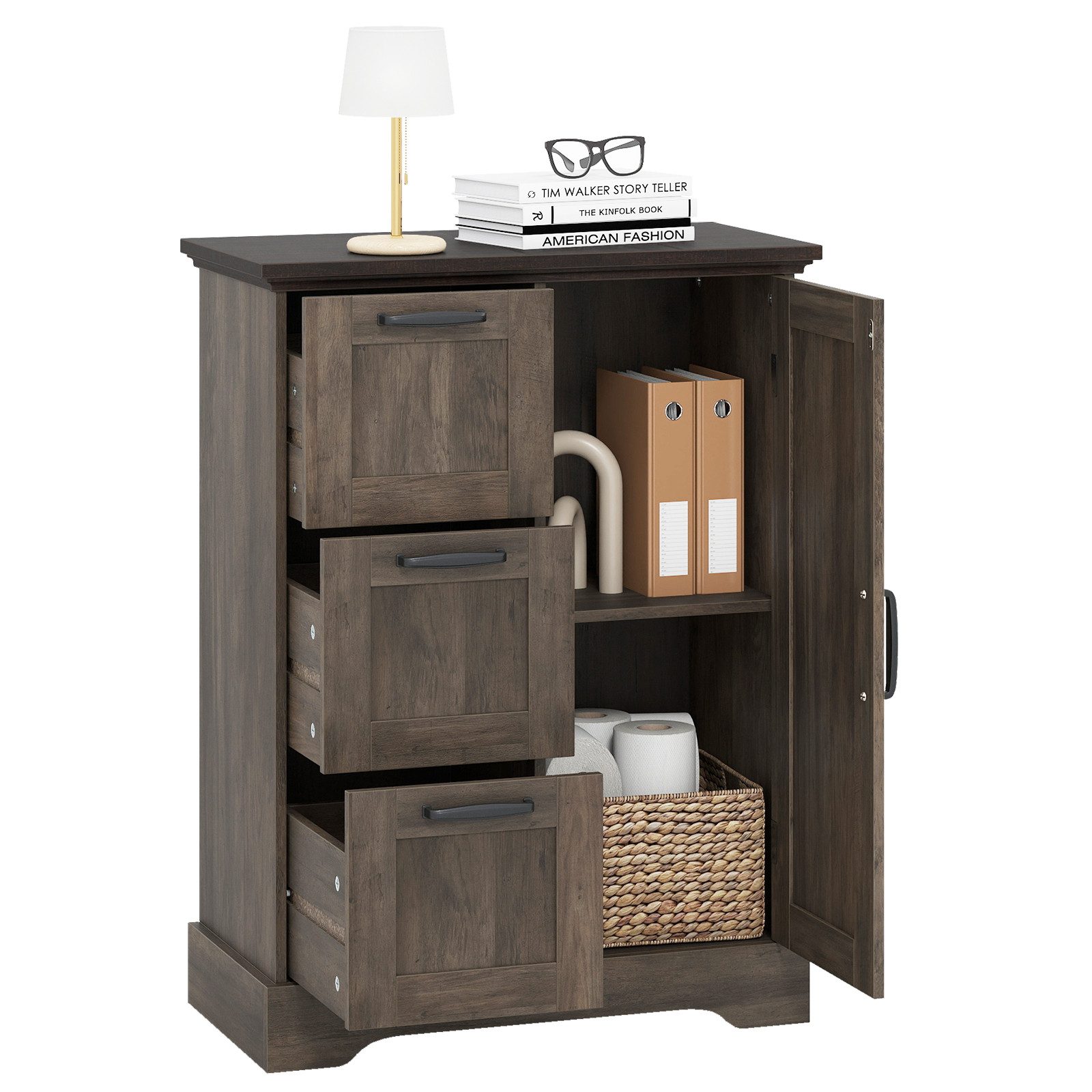 COSTWAY Kommode, Buffetschrank mit Tür & 3 Schubladen Sideboard 60x30x80cm