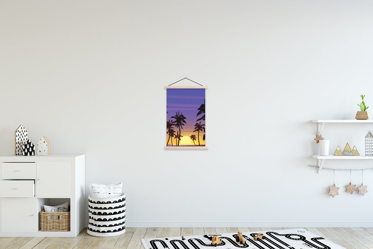 MuchoWow Poster Sonne - Palme - Meer, (1 St), Posterleiste, Textilposter für Wohnzimmer, Bilderleiste, Magnetisch