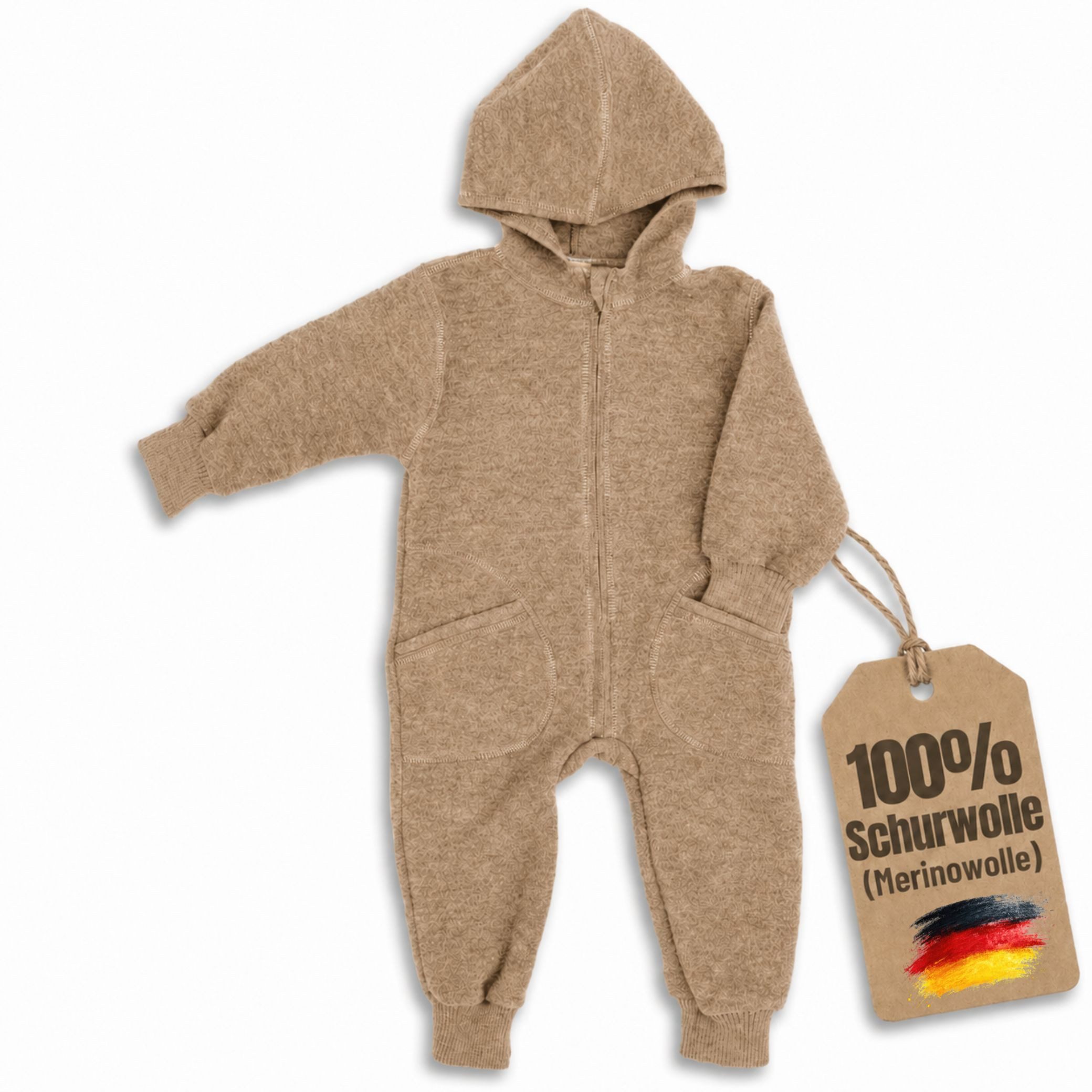 Schlafoverall Baby-Overall mit Kapuze & Mulltuch Blaubaer