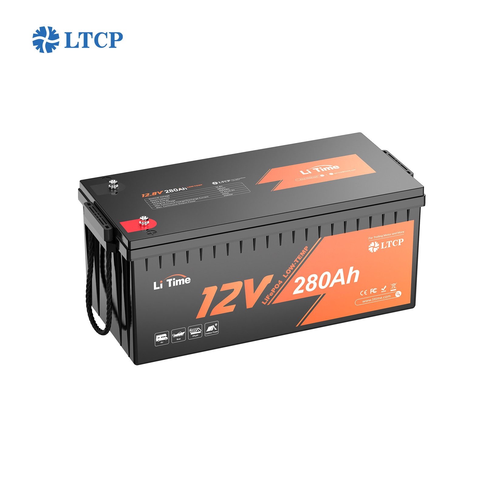 LiTime 12V 280Ah LiFePO4 Batterie Low-Temp-Schutz 3 % Selbstentladung Solarakkus (12 V), IP65, Energiespeicher für Wohnmobil Solar USV Yacht