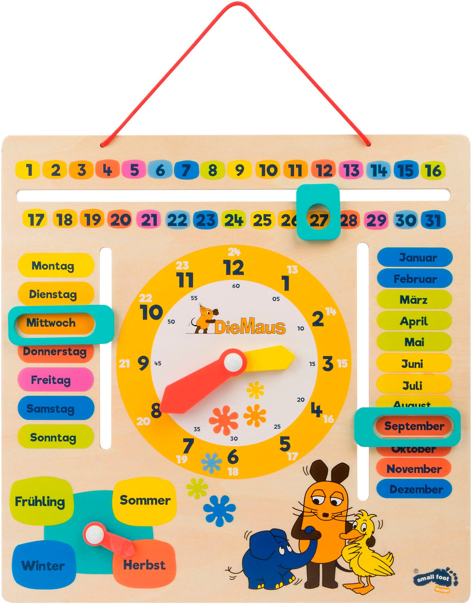 Small Foot Lernspielzeug Die Maus, Lernuhr mit Kalender