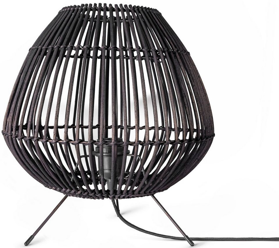 Natur Rattan Style Home Tischleuchte Paco Leuchtmittel, Nacht ohne Boho E27 PIRU, Dreibein