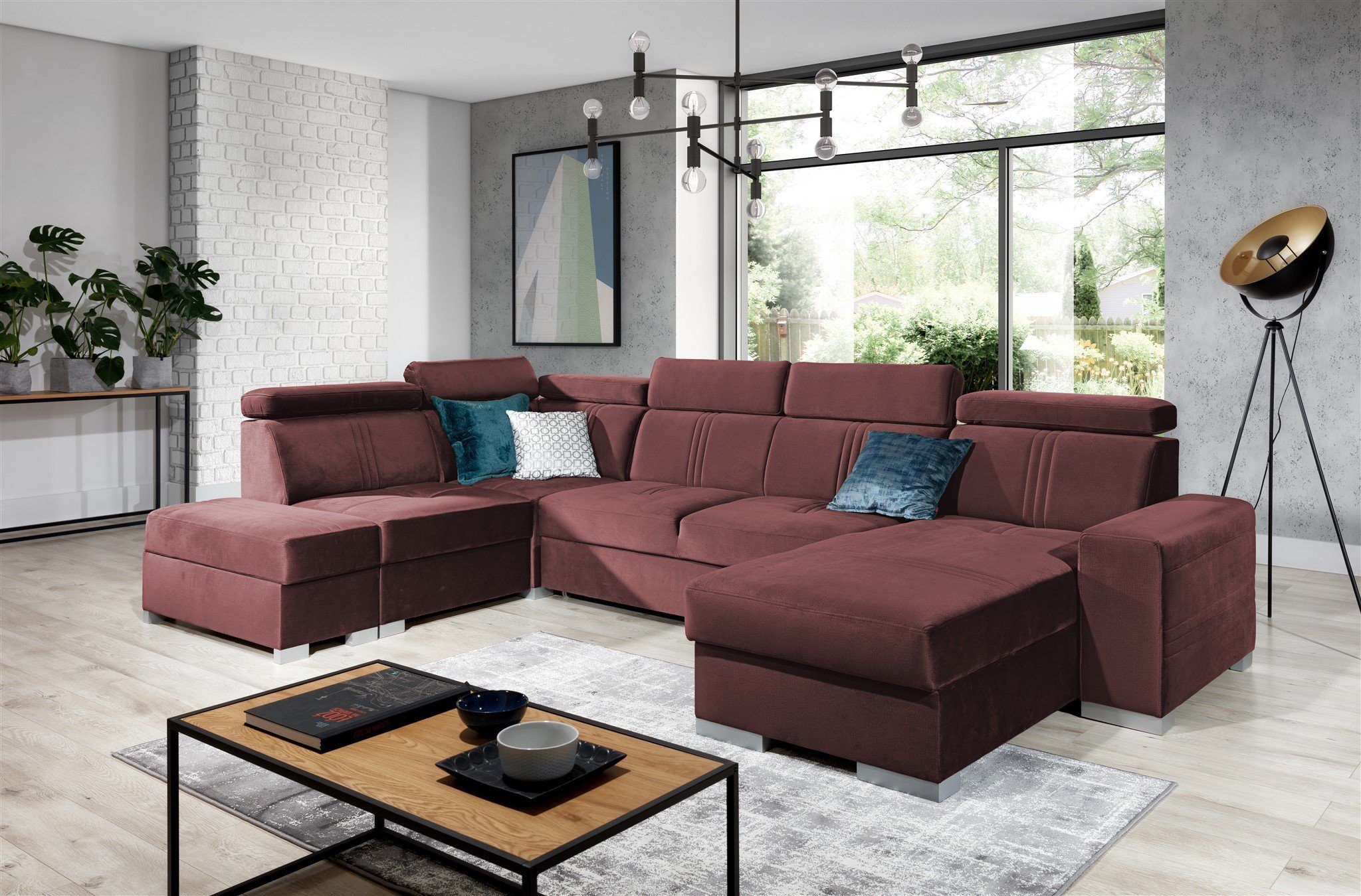 Fun Möbel Wohnlandschaft Wohnlandschaft Schlafsofa NOLAN inkl. USB-Anschluss, inkl. Bettkästen, Kopfteil verstellbar, Rundumbezug, inkl. USB-Anschluss