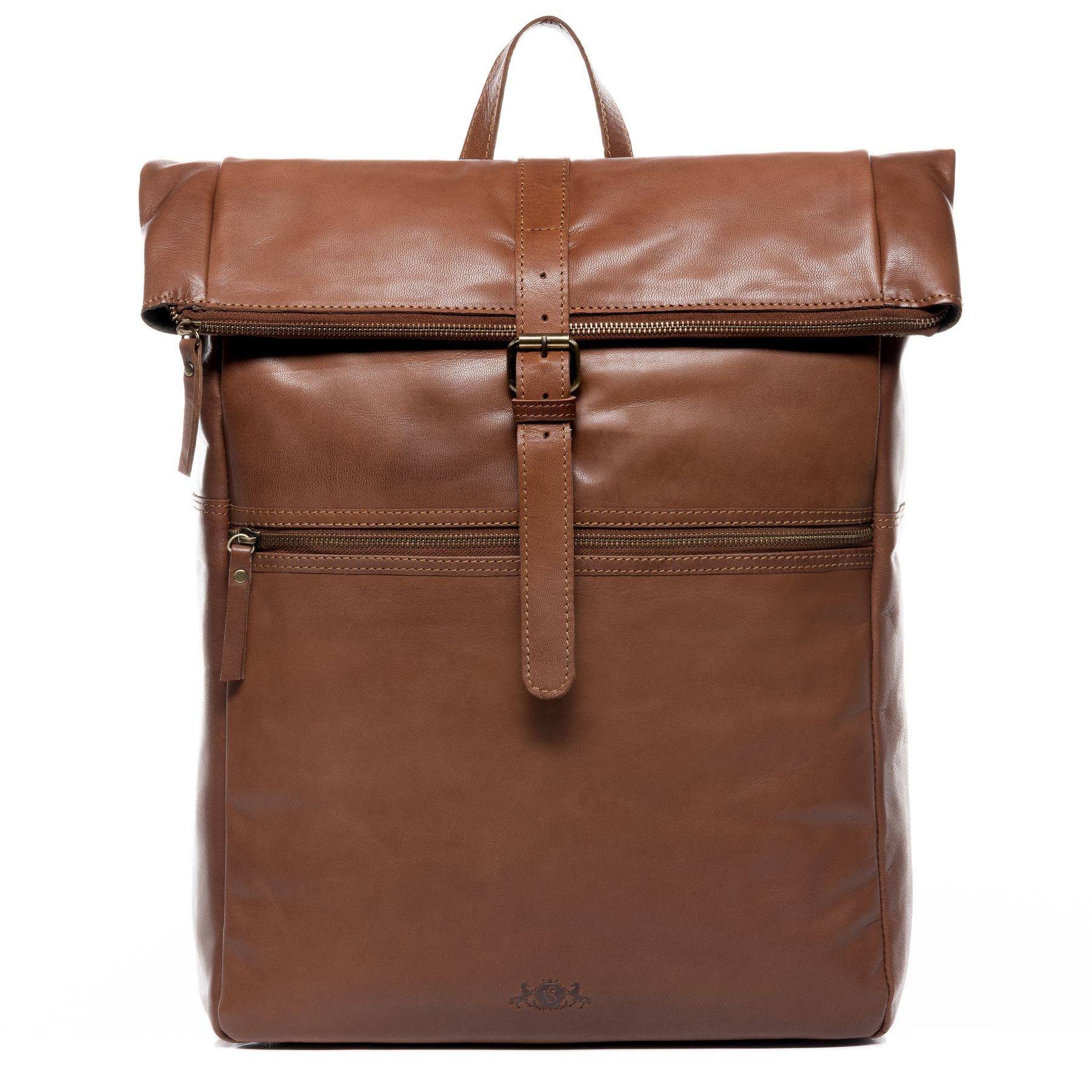 SID & VAIN Rucksack »LEVI«, Tagesrucksack 15,4 Zoll echt Leder Herren, Rucksack hellbraun