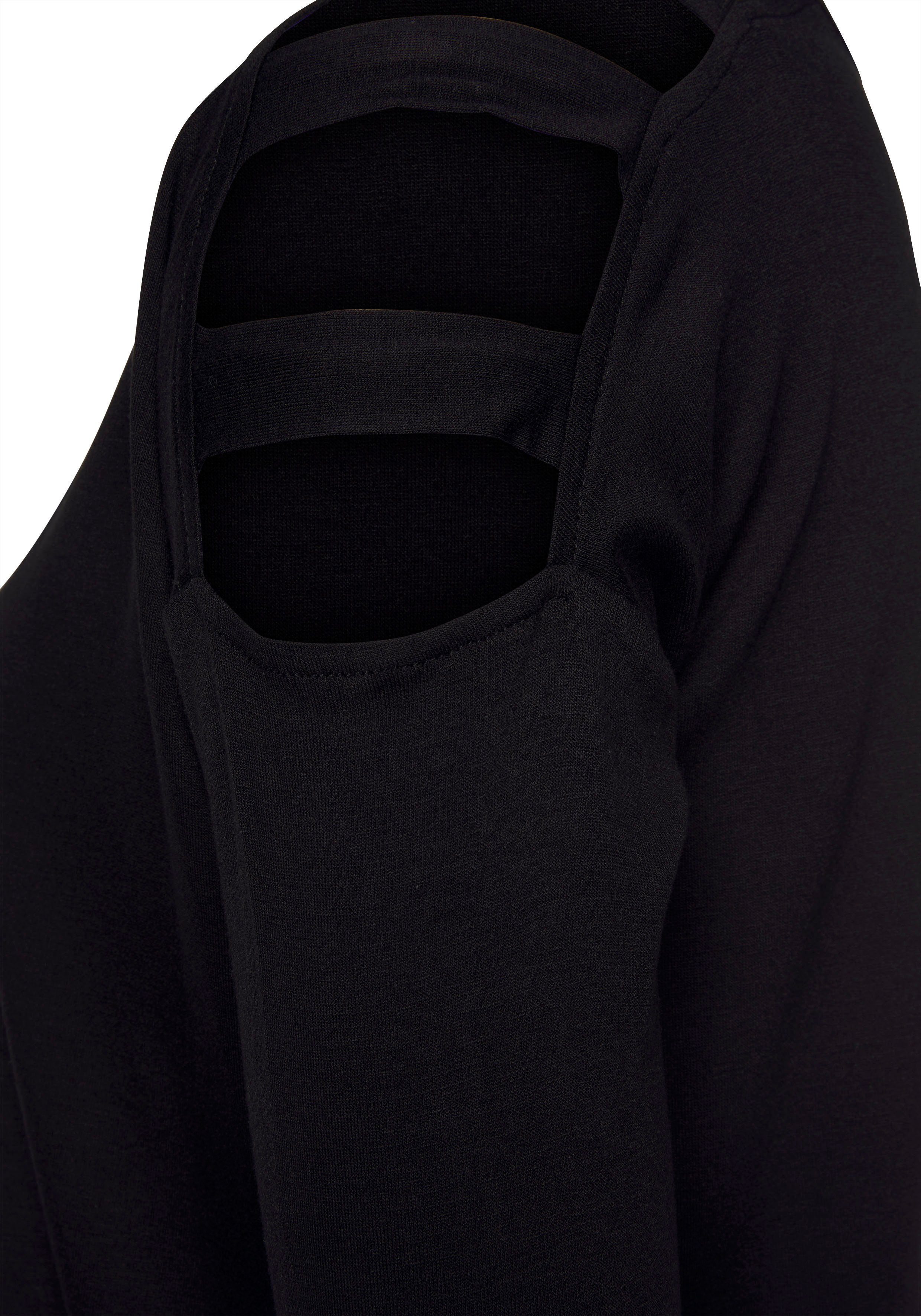 LASCANA 3/4-Arm-Shirt mit Cut-outs, raffiniertes Longsleeve, schulterfrei