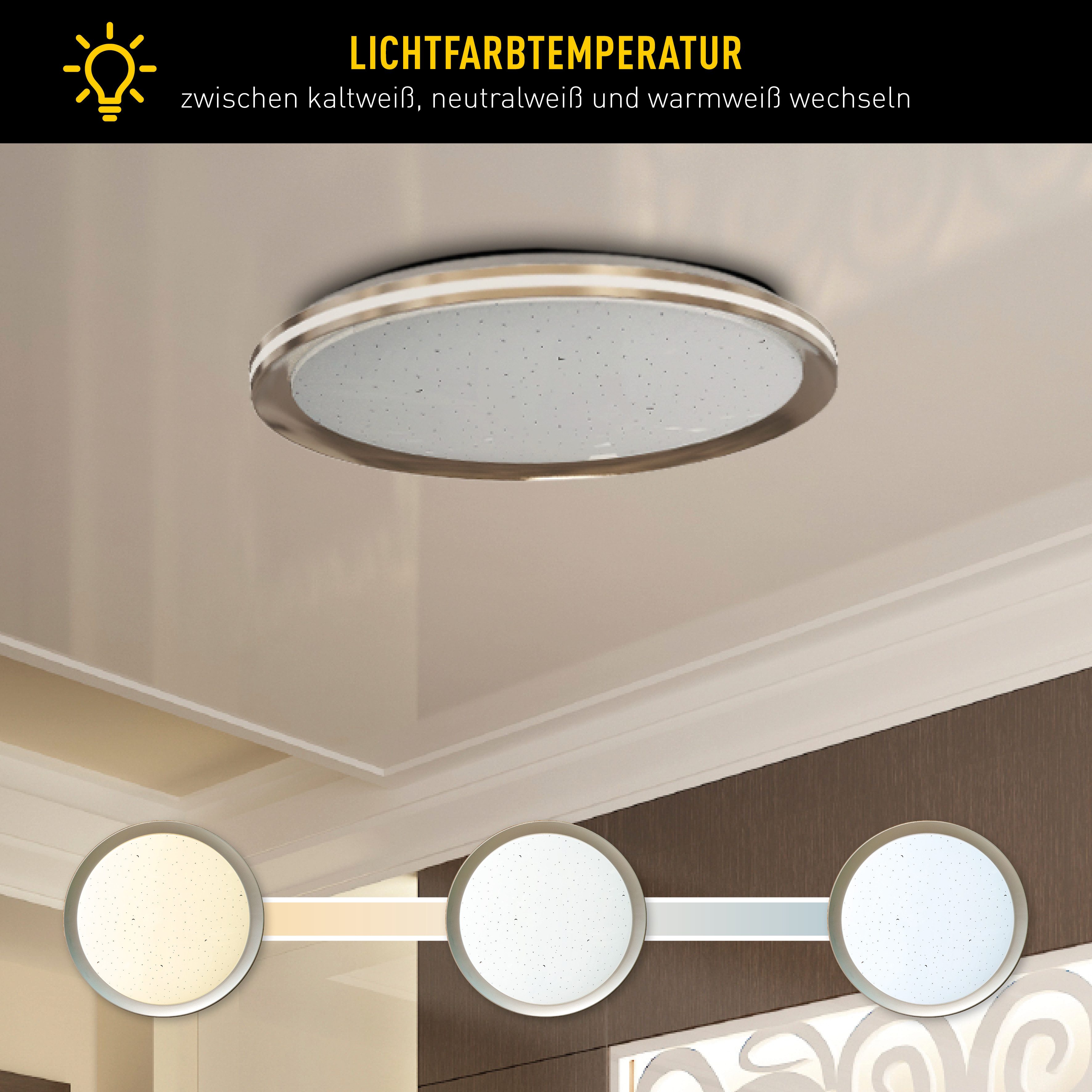 näve LED Deckenleuchte Liebenzell, CCT - über Fernbedienung, Memoryfunktion, Nachtlichtfunktion, mehrere Helligkeitsstufen, LED wechselbar, Neutralweiß, Warmweiß, CCT, Memory, Nachtlicht, Zeitschaltuhr, Sterneffekt, IR-Fernbedienung