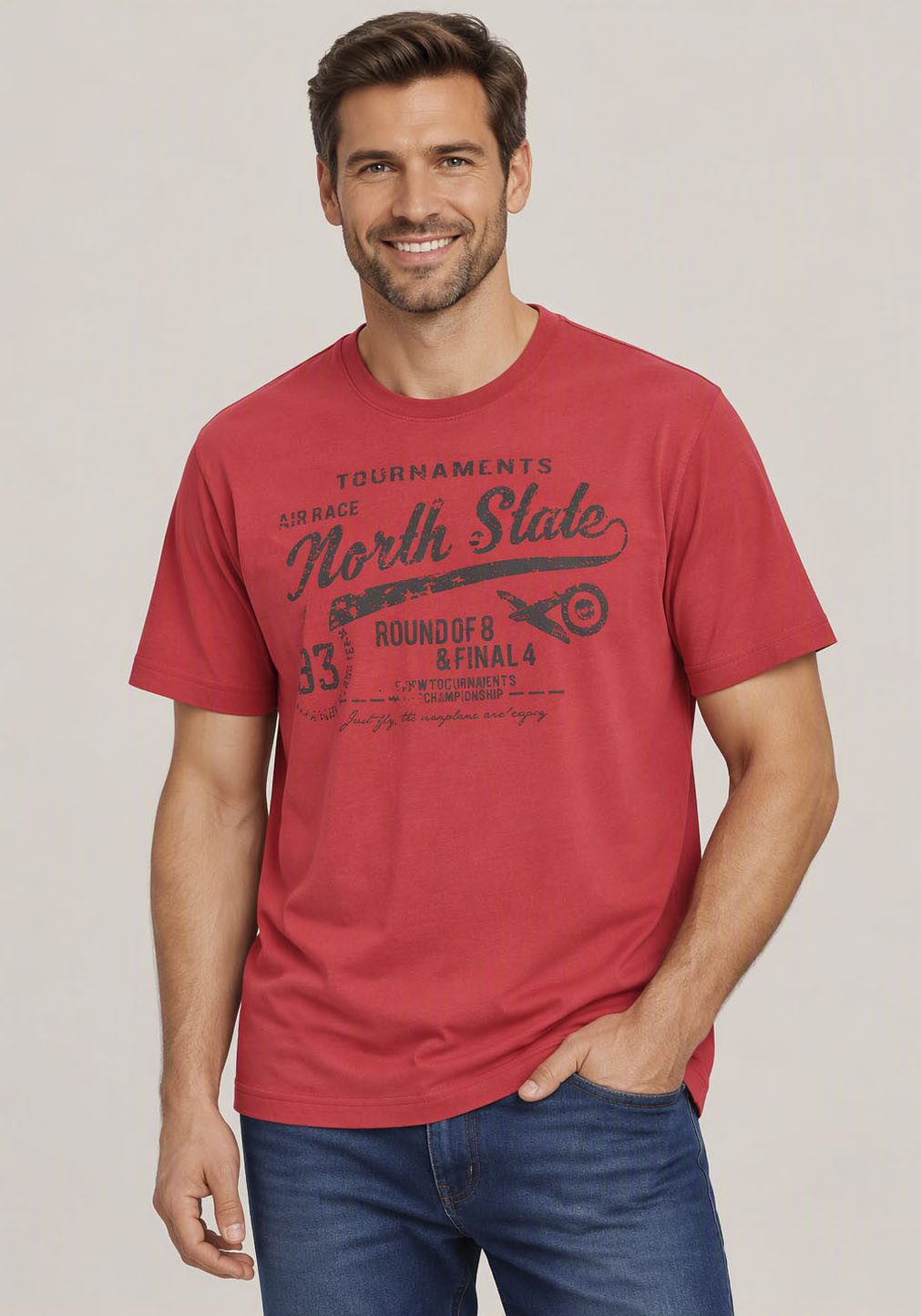 Man's World Rundhalsshirt Kurzarm, bedruckt, Rundhalsausschnitt, aus Single Jersey