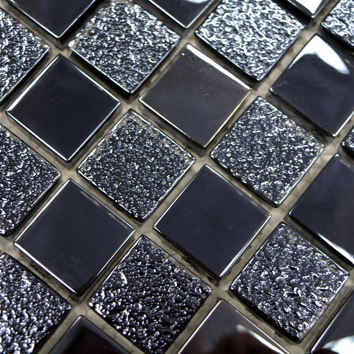 Mosafil Mosaikfliesen Glasmosaik Fliesen Nikolski Lüster, Glas 30.000x30.000, schwarz, Verlegefertig auf ein Netz geklebt - Wasserfest