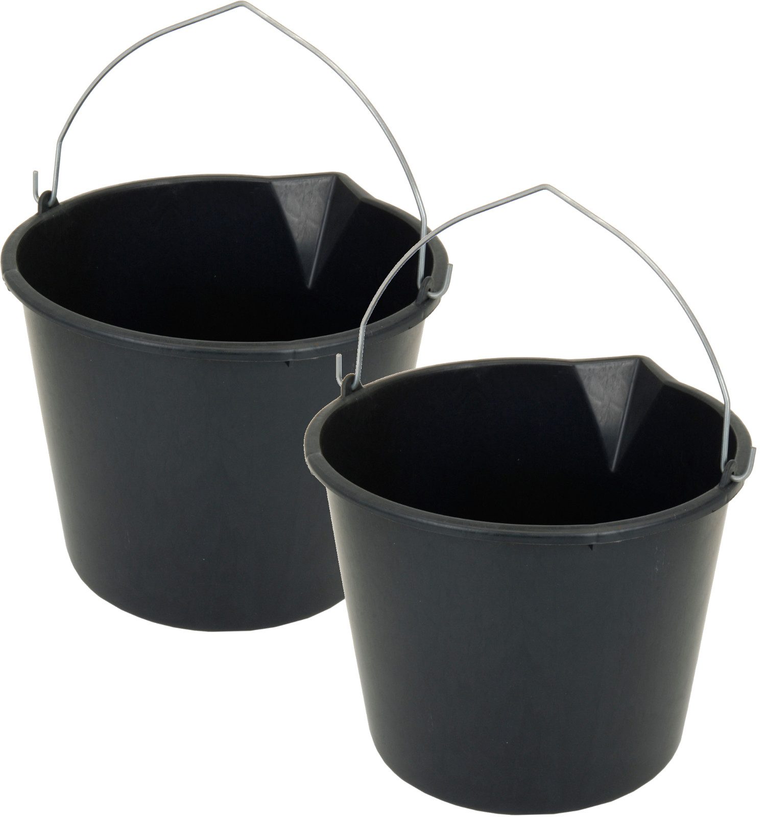 Koopman Baueimer Eimer Baueimer Maurereimer 31x31x 24cm Schwarz 12 L, (2-tlg), 2er Set, Mörteleimer, mit Ausguss, Baustelle, 12 Liter