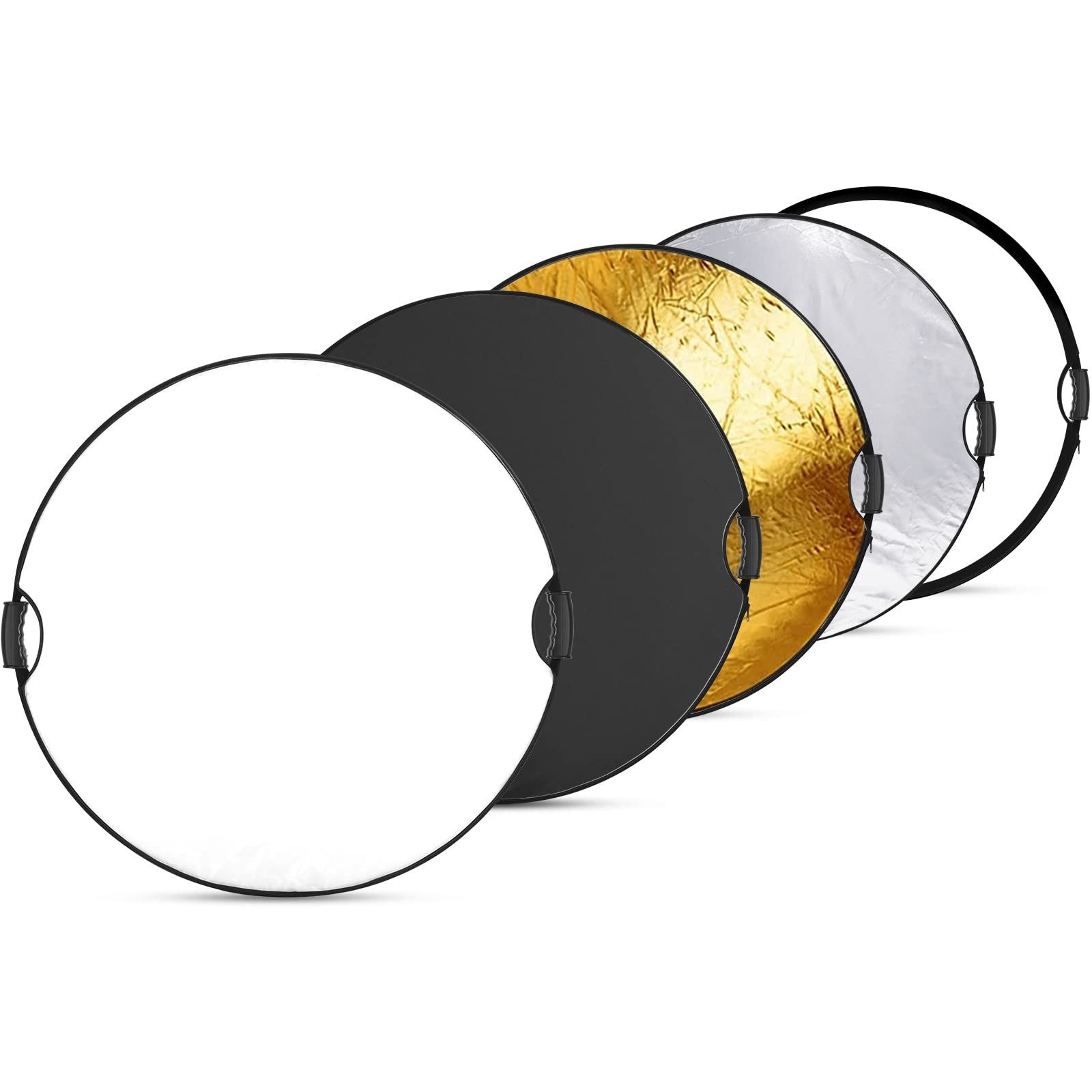 Neewer Blitzlichtreflektoren RF-110II 110cm 5-in-1 Lichtreflektor, mit Doppelgriffe, für Studio, (Packung), Außenbeleuchtung, durchscheinend/Silber/Gold/Weiß/Schwarz