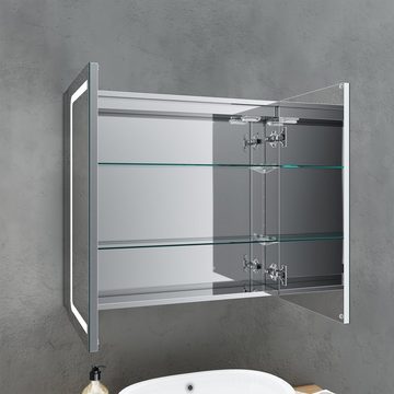 SONNI Badezimmerspiegelschrank Spiegelschrank 2-türig Bad LED Beleuchtung Badspiegel 70cm Breite Steckdose, Badschrank, Badezimmerspiegelschrank