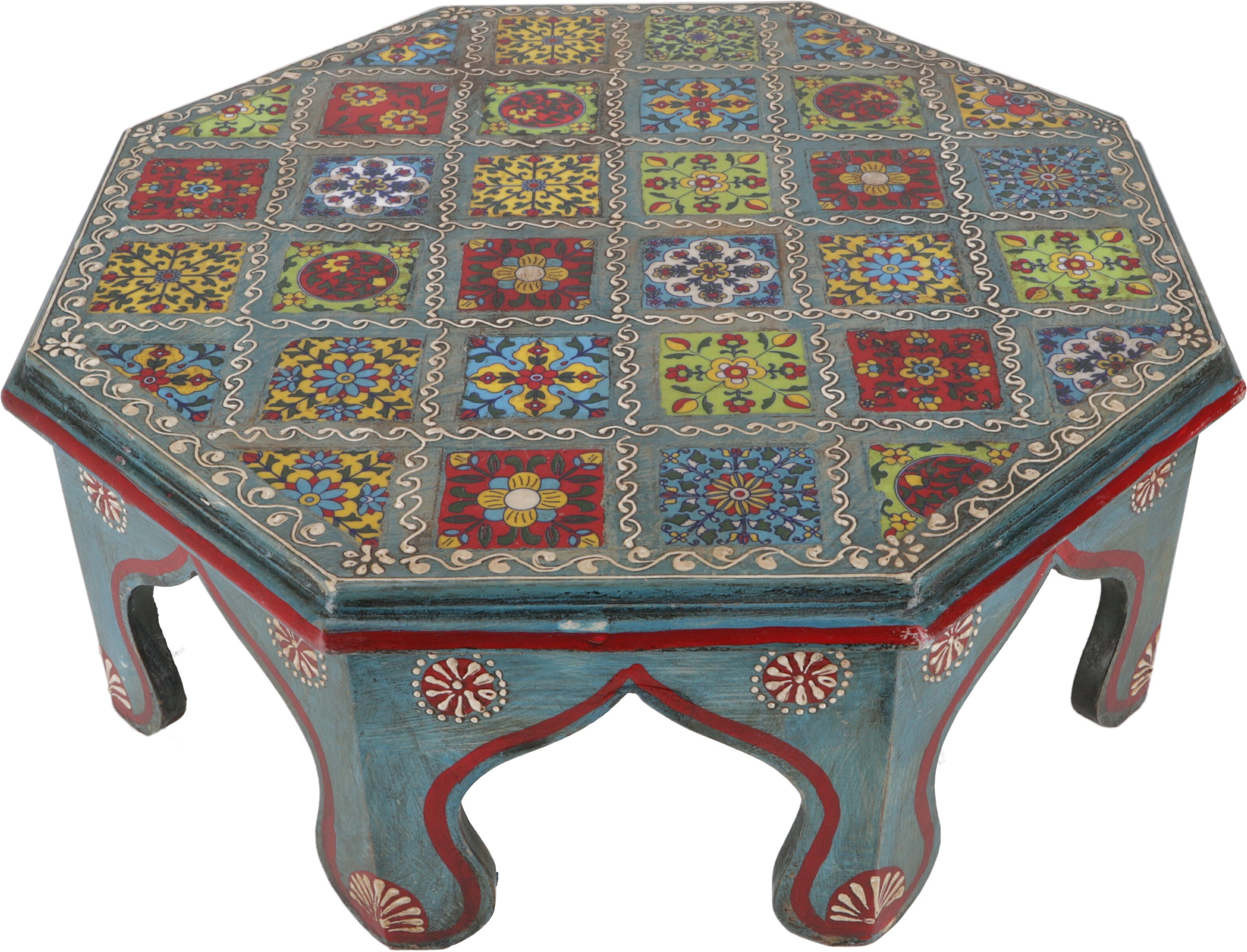 Tisch - mit Couchtisch kleiner blau 41 Bemalter Guru-Shop blau.. Fliesenmosaik cm Ø