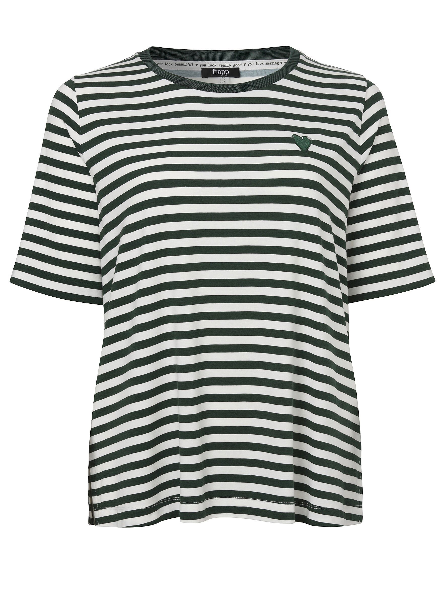 FRAPP Rundhalsshirt Zeitloses T-Shirt mit Glitzerdetails modische Glitzerdetails d.green/offwhite