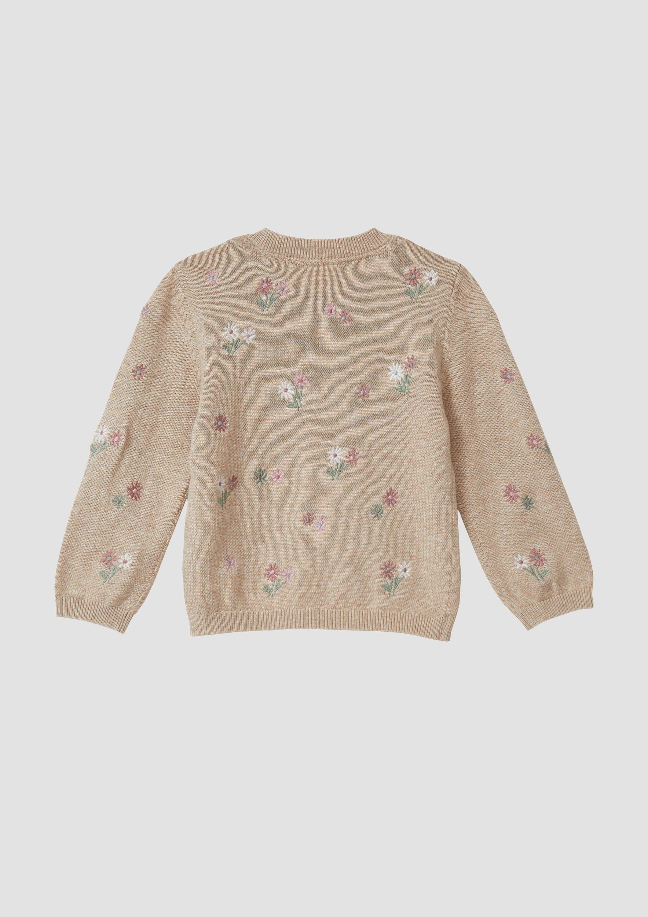 s.Oliver Longpullover Strickpullover Feinstrickpullover mit Blumen-Stickerei
