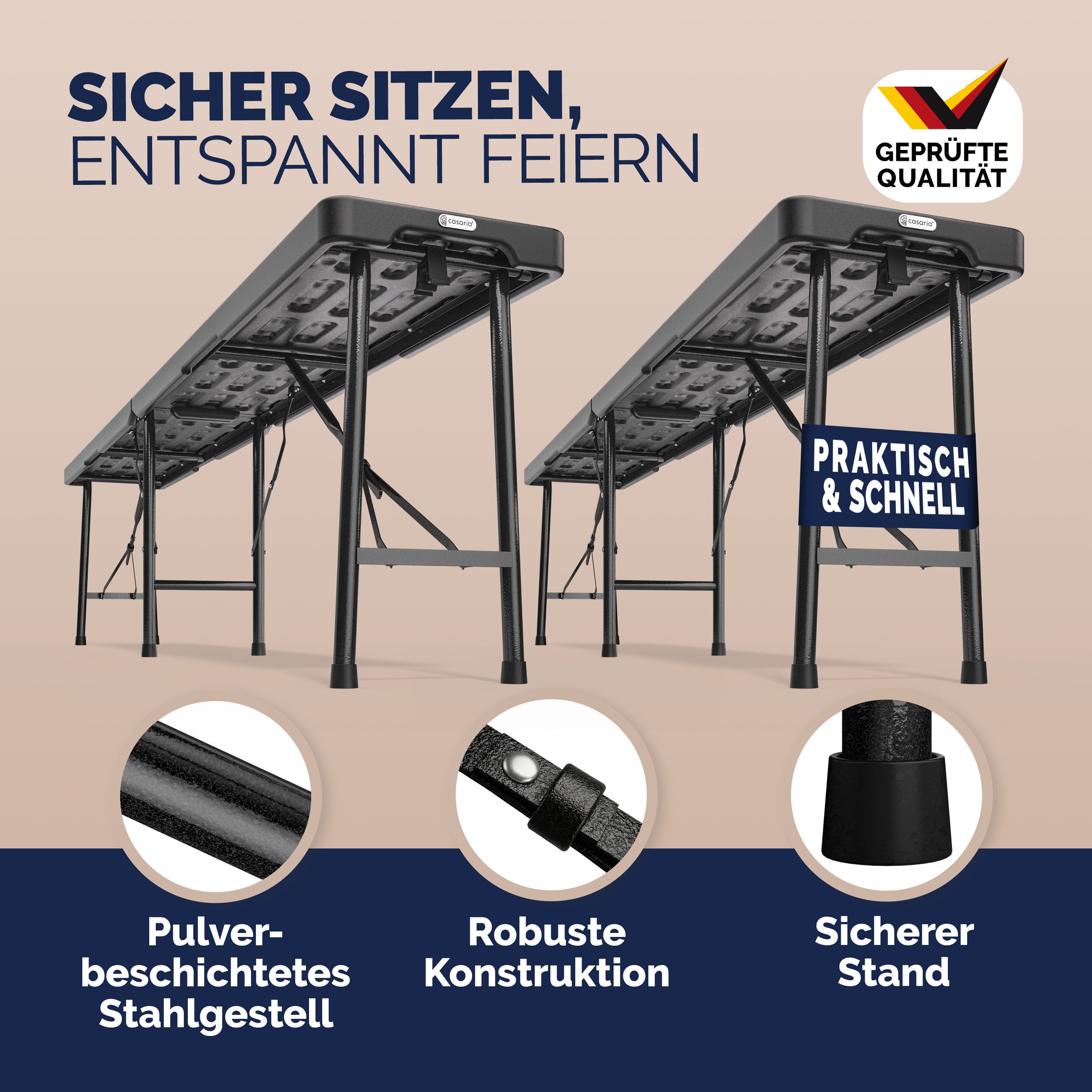 Casaria Bierzeltgarnitur Bank, 2er Set Bierbank Klappbar Kunststoff 8 Personen Campingbank