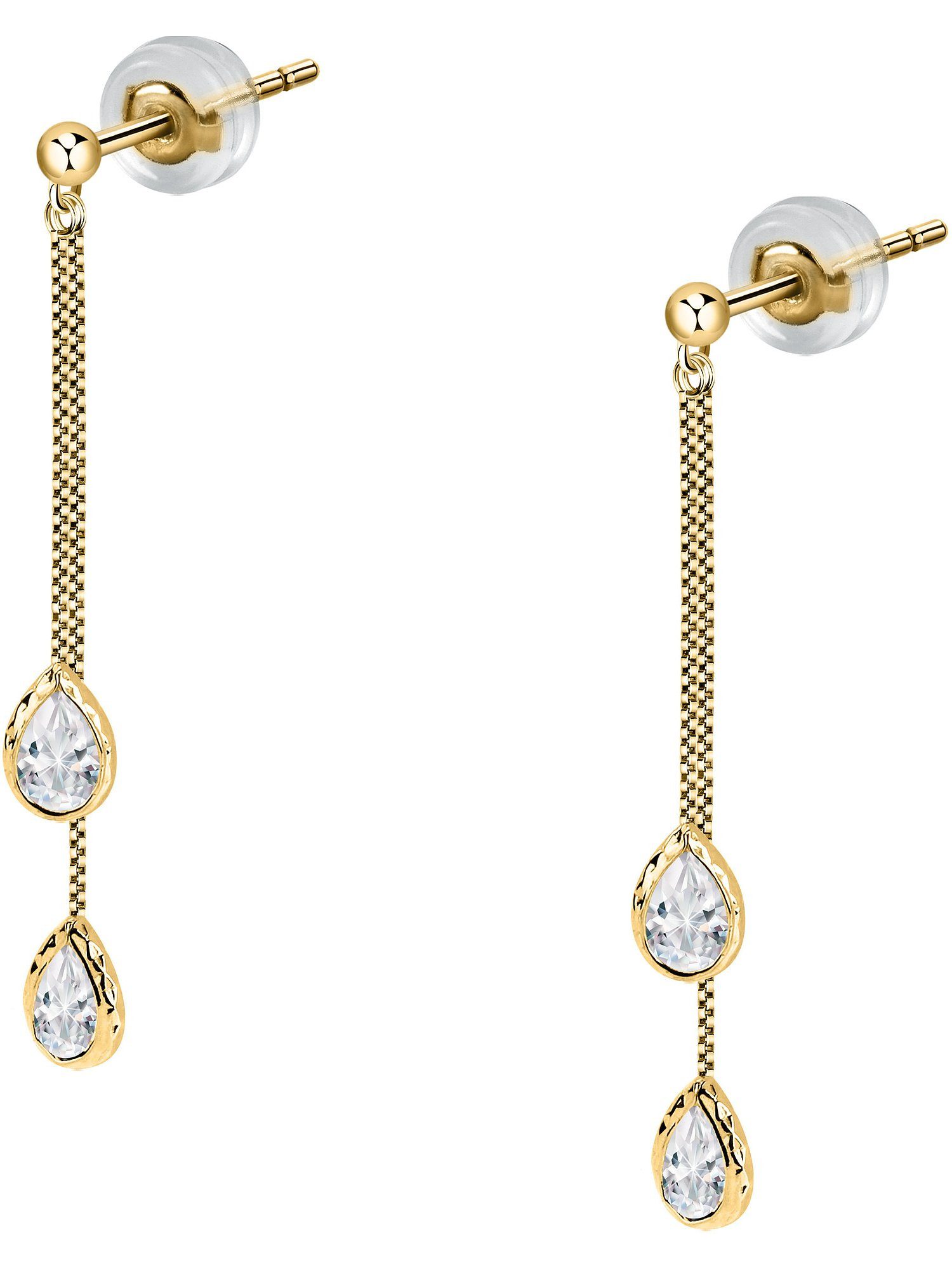 FAVS Paar Ohrhänger FAVS Damen-Ohrhänger 375er Gelbgold 4 Zirkonia
