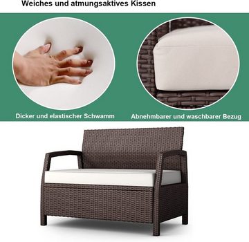 KOMFOTTEU Sofa Rattansofa Balkonsofa, 2-sitze, mit Abnehmbarem Sitzkissen