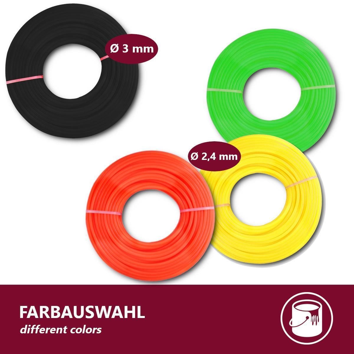 HOOZ Trimmerfaden in versch. Farben - Mähfaden Trimmerschnur für Rasentrimmerspulen, 15 m Länge, 2.4 mm Fadendurchmesser, (Set, 2-St., Orange), Signalfarben – Bild 4 von 5