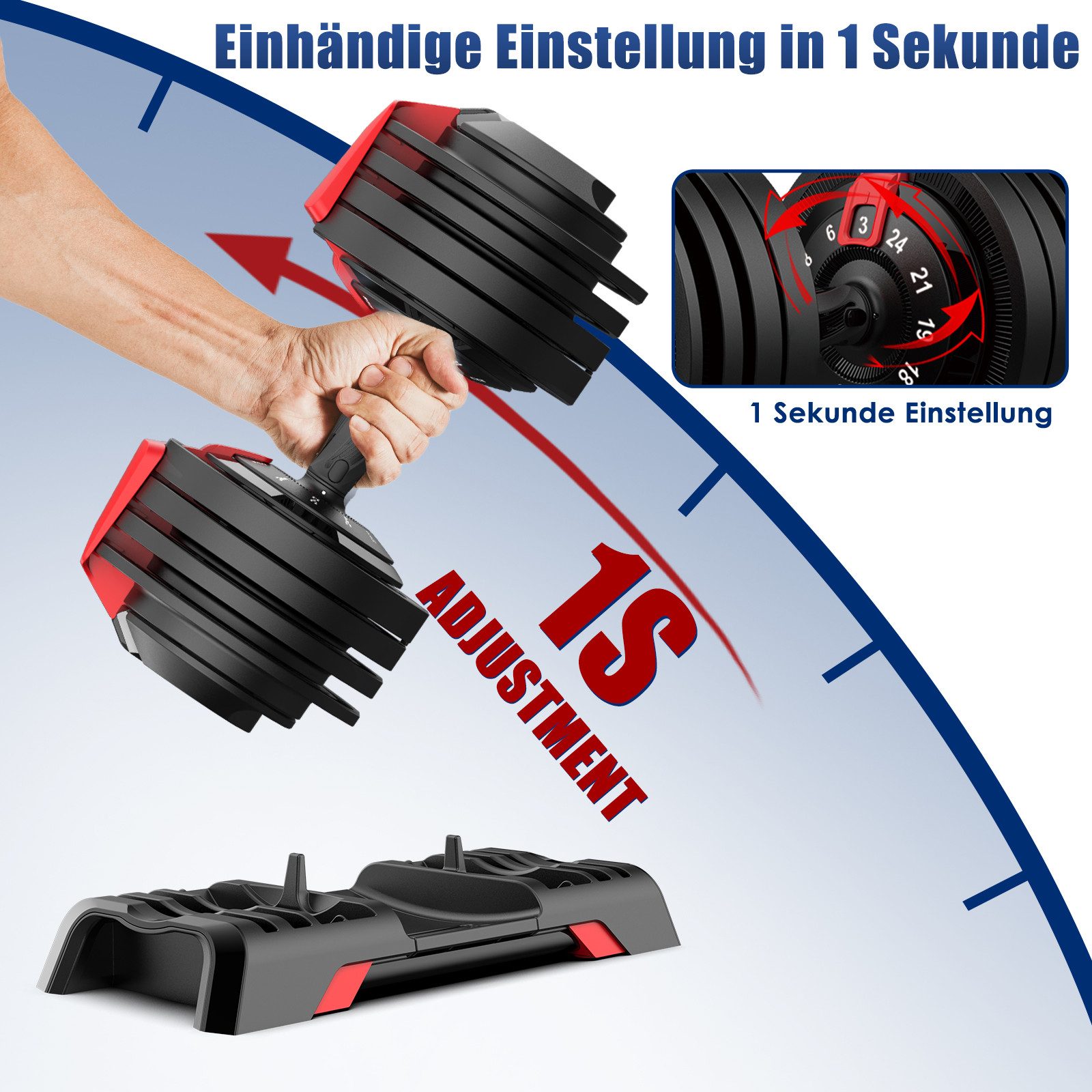 DH FitLife Hantel verstellbare Hanteln, (3 bis 24 KG mit 12 Gewichtsstufen), Hanteln Kurzhanteln verstellbar, variable Gewichte 12 in 1 – Bild 2 von 5