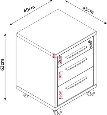 Composad Rollcontainer DISEGNO, mit 3 Schubladen, davon 1 abschließbar, Höhe 63 cm, 100% recyceltes Holz, Made in Italy